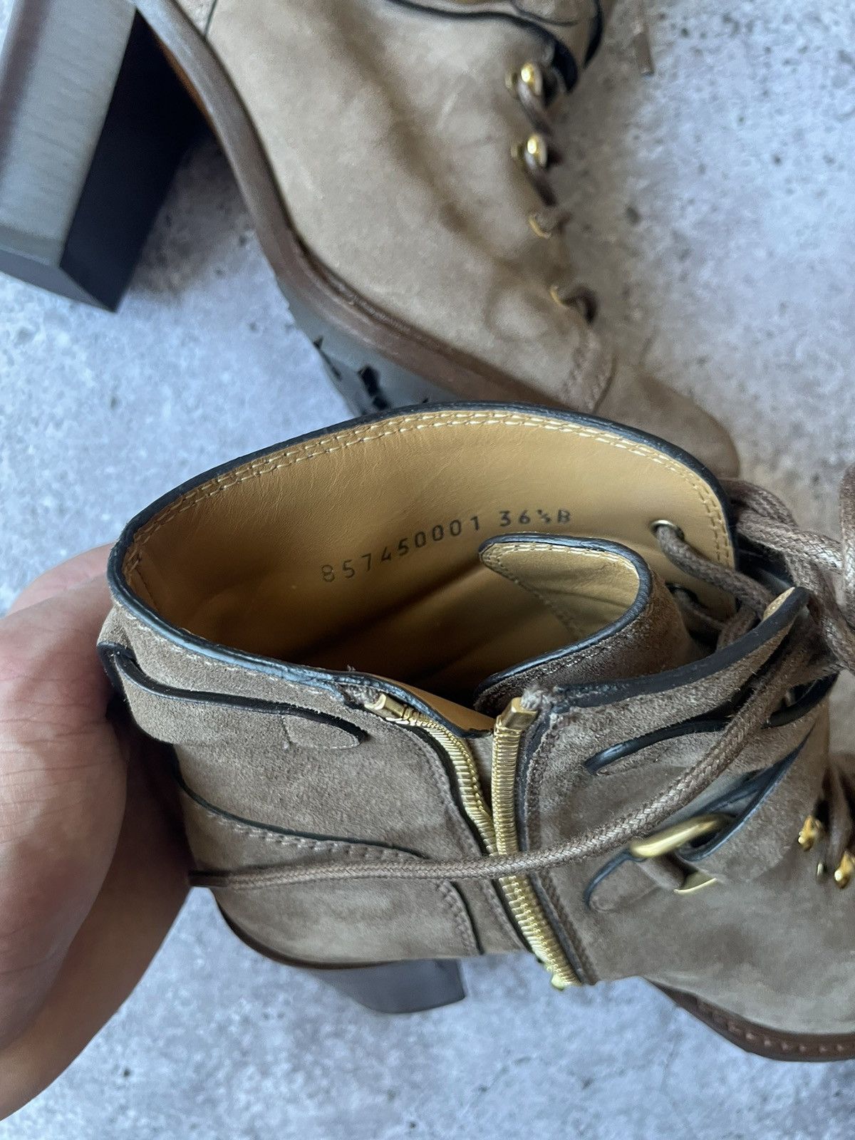 Ralph Lauren Purple Label Ralph Lauren Purple Label Evarista Suede Lace-Up Boots Taupe Size US 6.5 / IT 36.5 - 12 Thumbnail