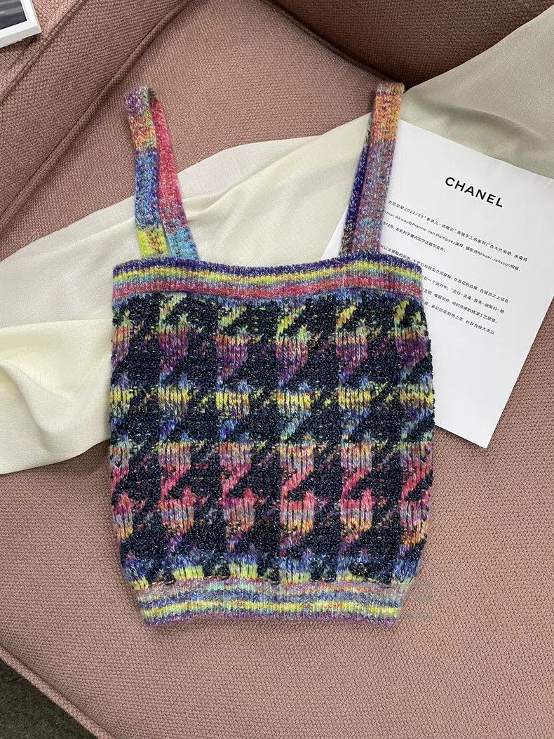 Chanel Kangpeng series colourful checkered tweed suspender