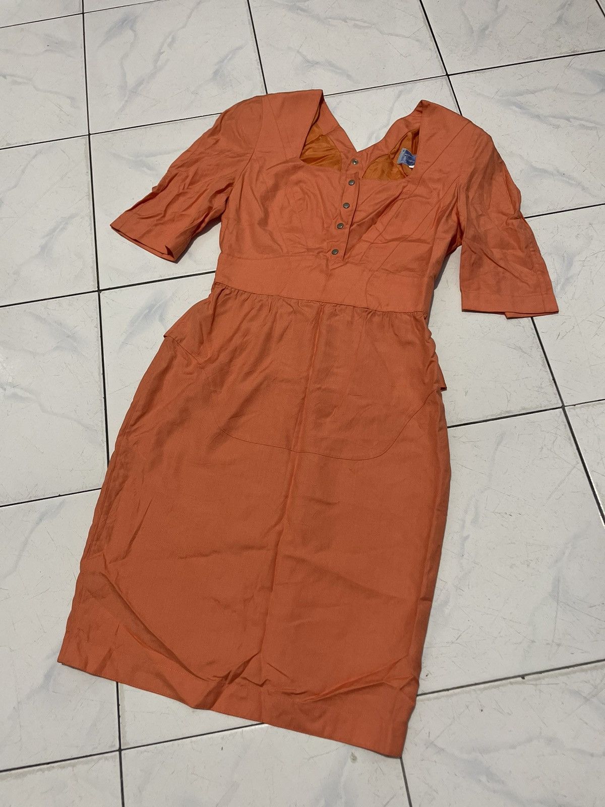 image of Archival Clothing 80's Thierry Mugler Dress Tape Back Waist in Orange, Women's (Size Small)