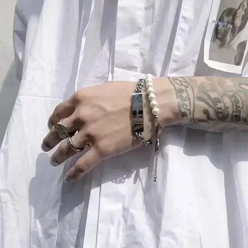 Bead Bracelet x Jewelry Stylish Adjustable Pearl Chain Bracelet in Silver, Men's