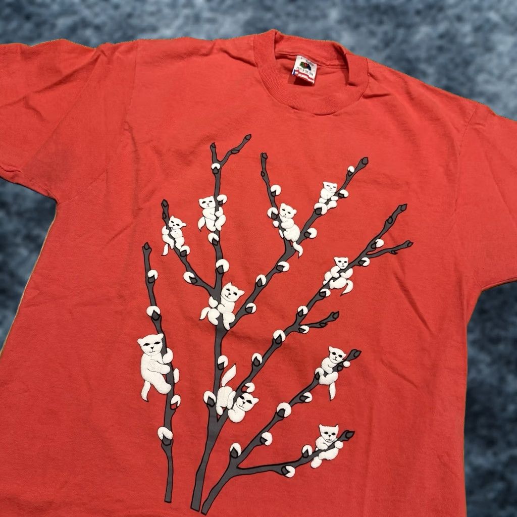 Fruit Of The Loom VINTAGE Cherry Blossom Cat Flowers T Shirt Pink L Kitty Cats 90s Funny Puff Print Fruit of the Loom Womens/Mens? Size L / US 10 / IT 46 - 1 Thumbnail