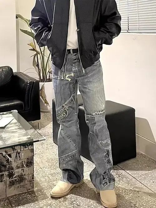 Jean Digitally printed distressed washed denim trousers Size US 32 / EU 48 - 1 Thumbnail