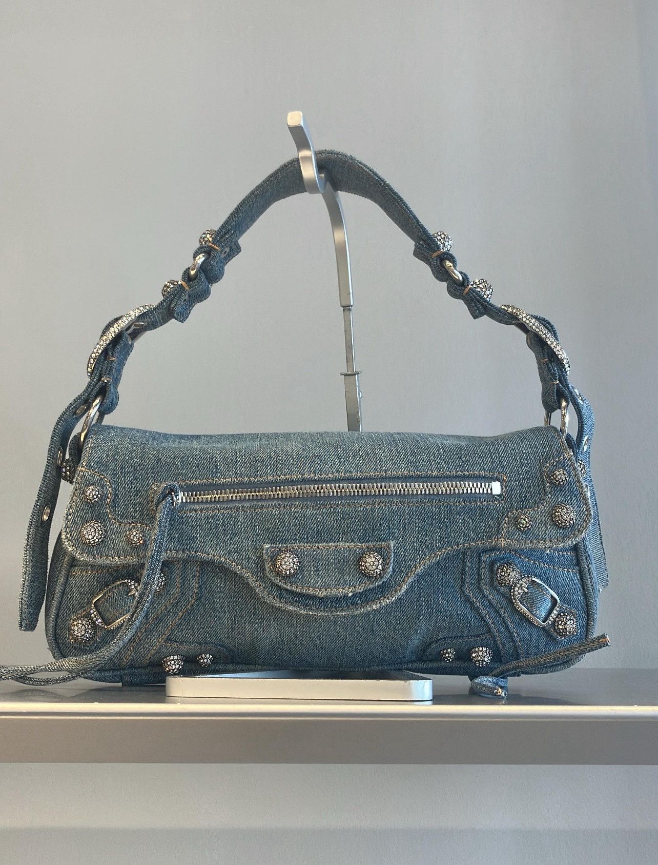 Balenciaga Denim Le Cagole Sling Bag with rhinestones Size ONE SIZE - 1 Thumbnail