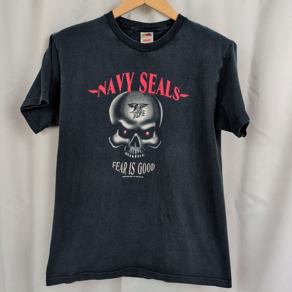 Fruit Of The Loom × Vintage Vintage Navy SEALs Fear is Good Black Skull T-Shirt Medium Size US M / EU 48-50 / 2 - 3 Thumbnail