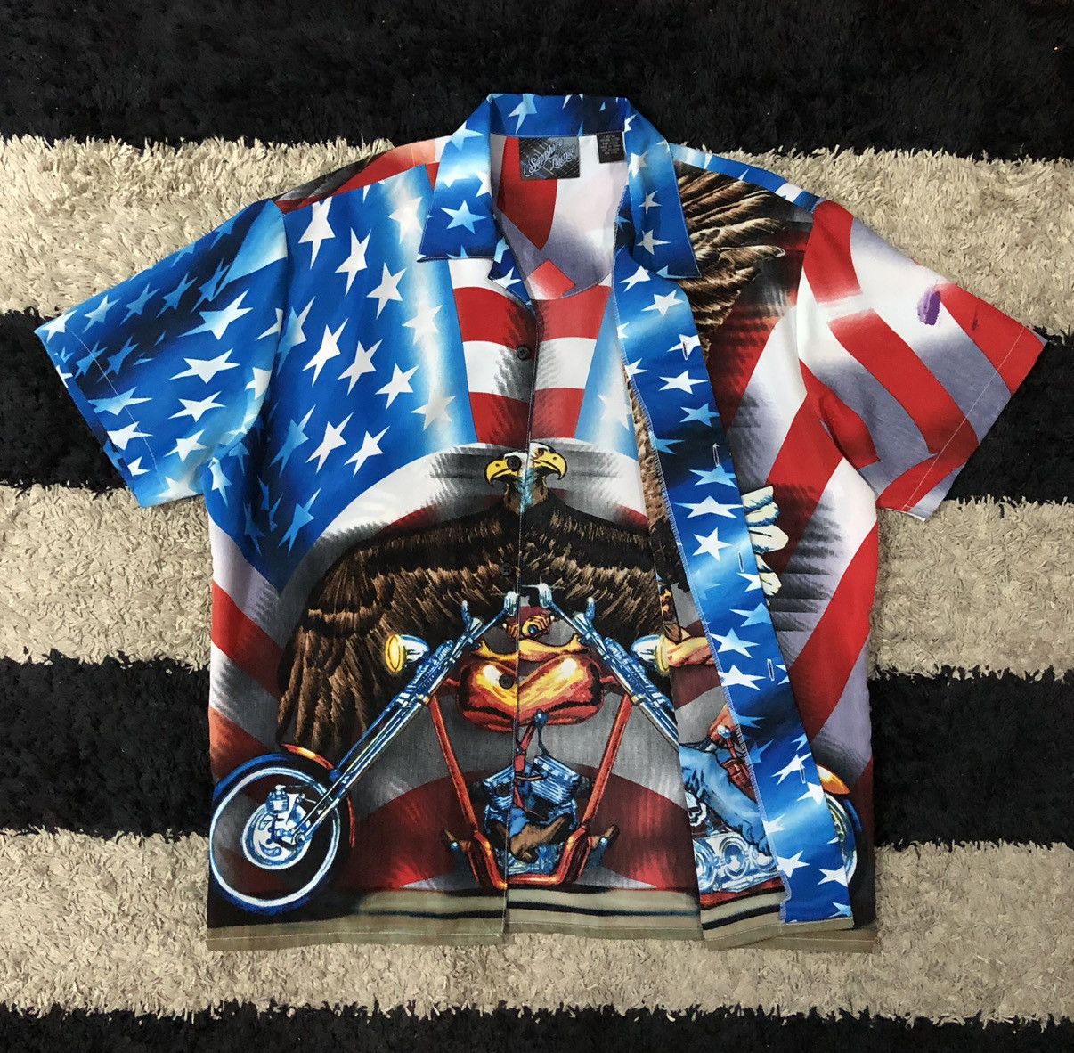 Japanese Brand Vintage Sapphire Lounge American Flag Eagle Motorcycle Biker Size US L / EU 52-54 / 3 - 7 Thumbnail