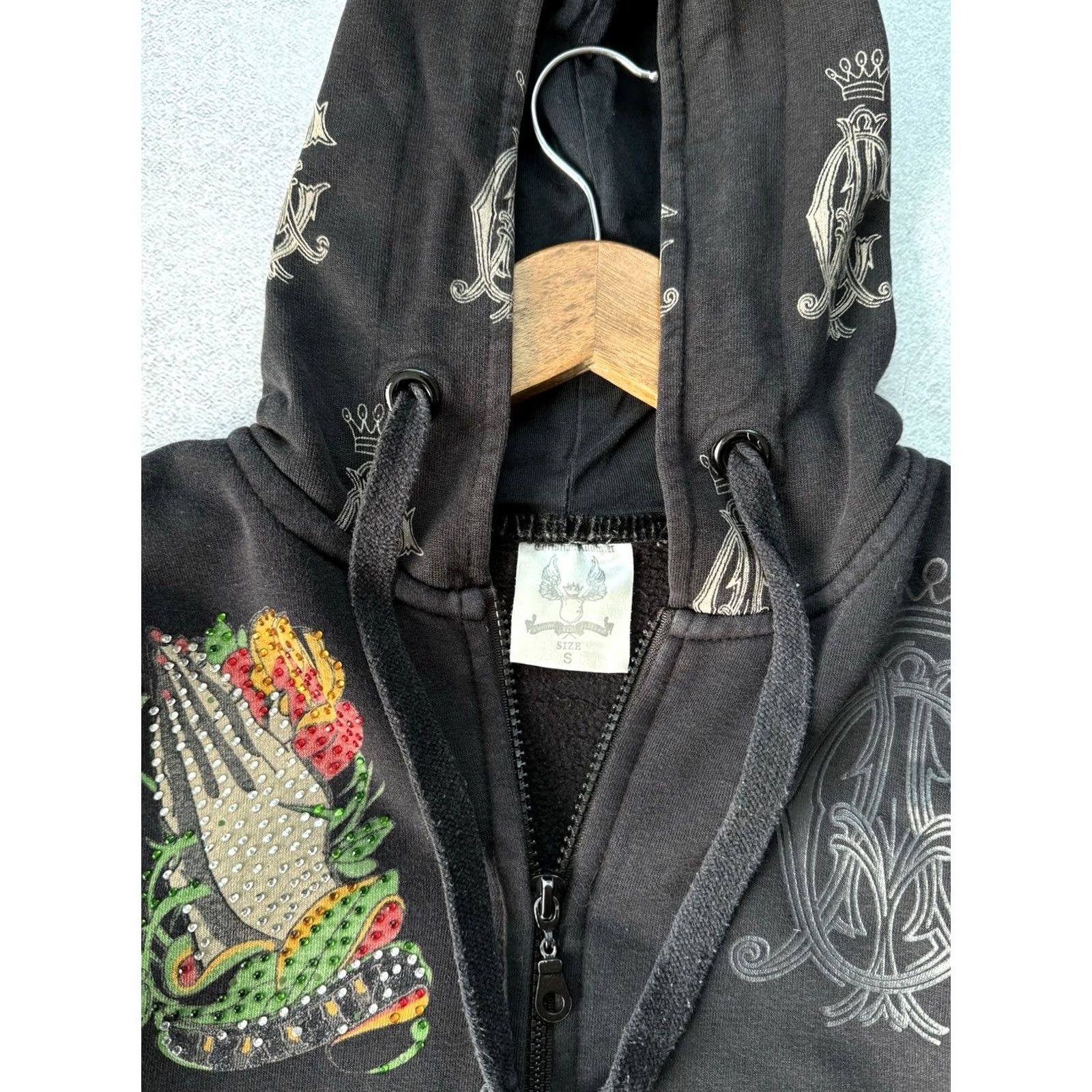 Ed Hardy VINTAGE Christian Audigier Ed Hardy Hoodie Full Zip Women’s S Black Y2K Logo Heart Skull Tattoo Japan Style Womens Size S / US 4 / IT 40 - 7 Thumbnail