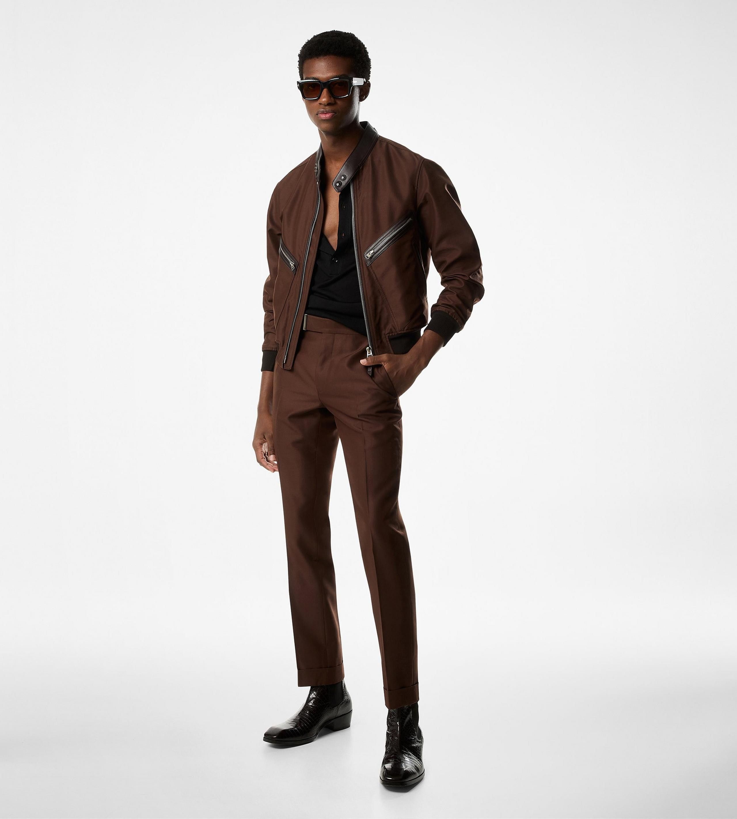 Tom Ford o1w1db10925 OBS027 Racer Bomber Wool Jacket in Chestnut Size US XL / EU 56 / 4 - 2 Thumbnail