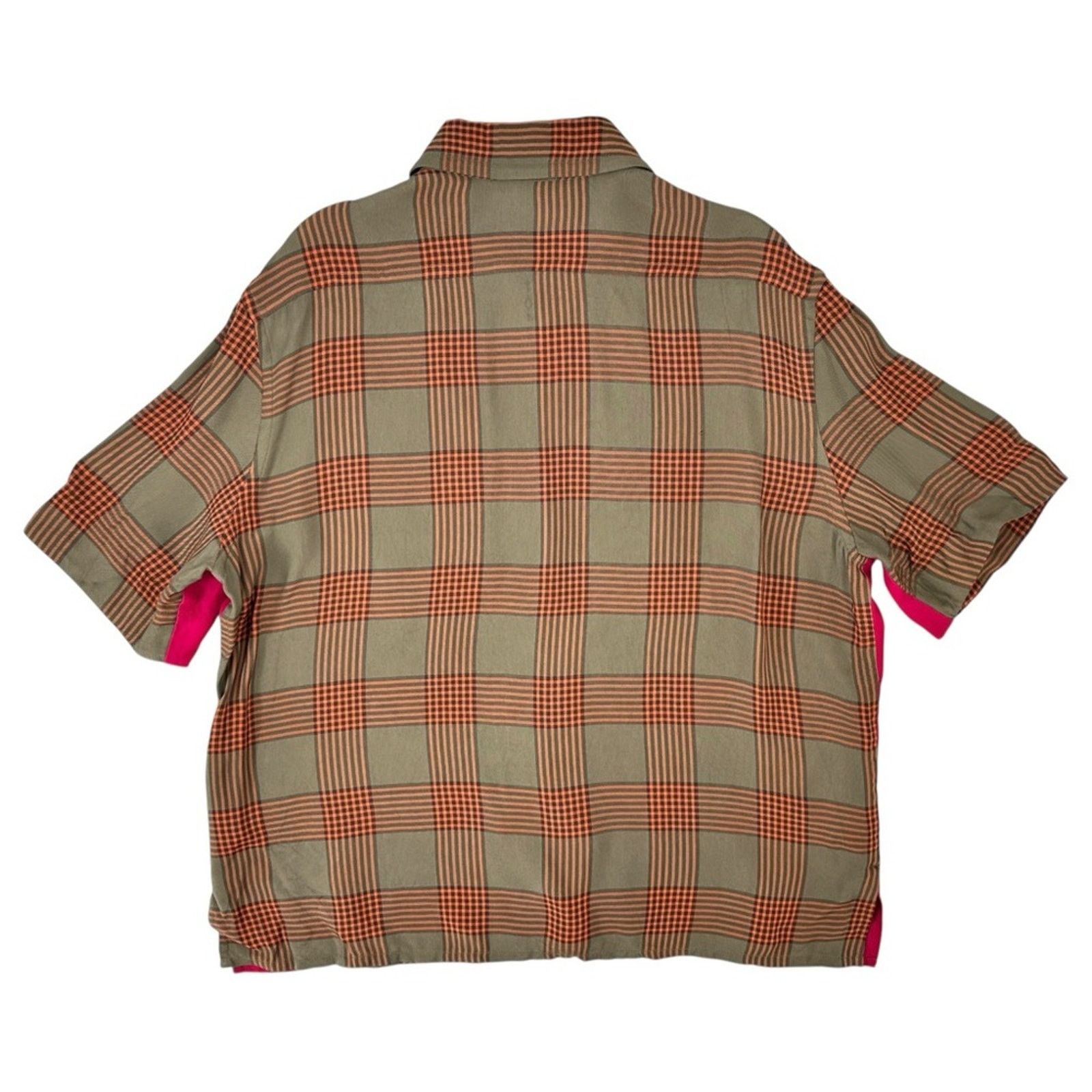 Wales Bonner Khaki Green & Orange Check Plaid Loose Fit S/S Shirt Size US XL / EU 56 / 4 - 2 Thumbnail