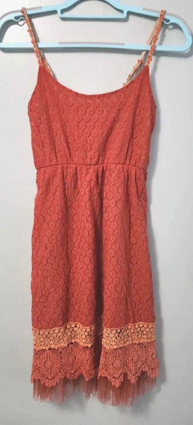 Designer Altar'd State Dress Medium Orange Lace Overlay Fit And Flare Size M / US 6-8 / IT 42-44 - 1 Thumbnail