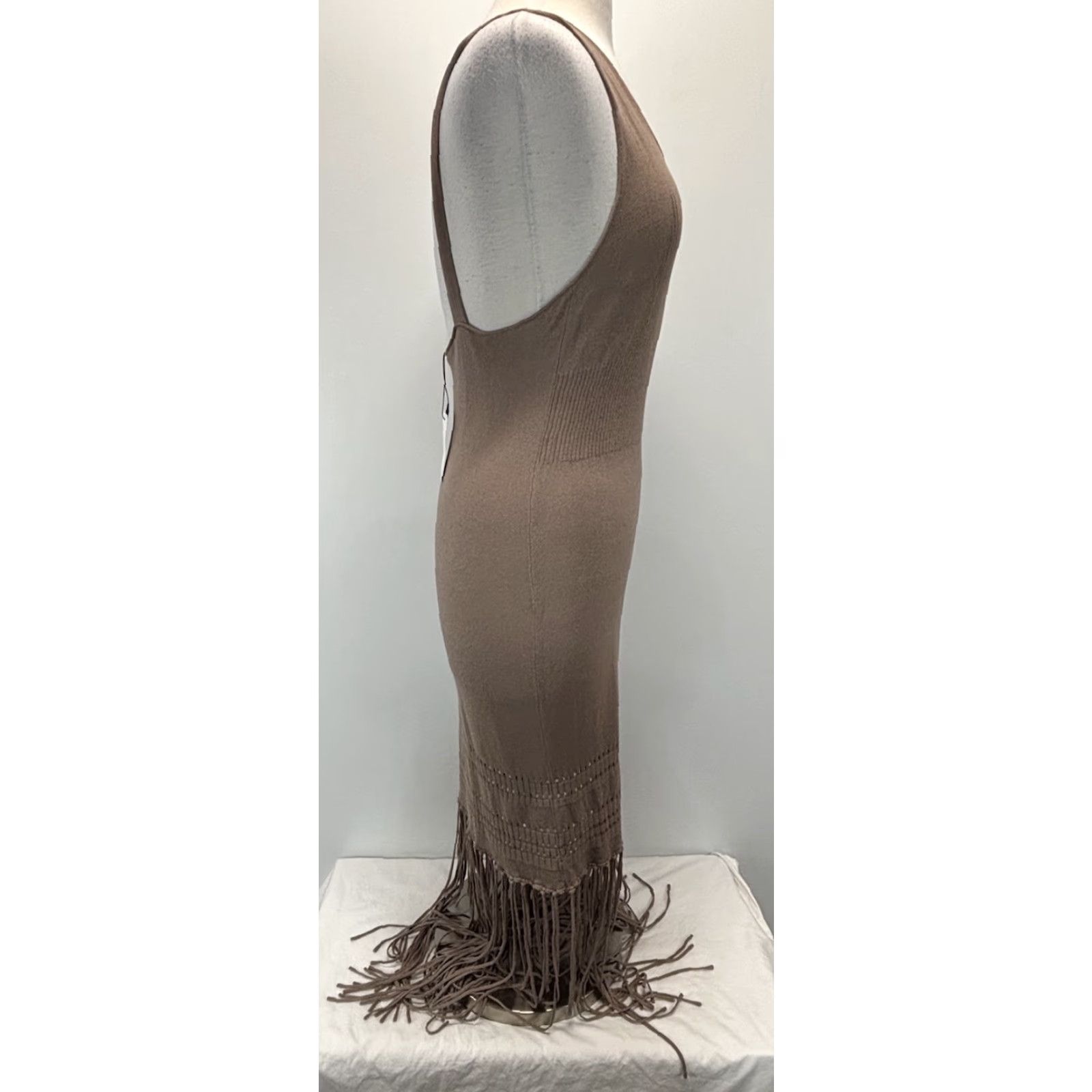 Zara Zara Knit Midi Dress Women Adult XL Taupe Tank Sleeveless Fringe V-Neck Stretch Size XL / US 12-14 / IT 48-50 - 4 Thumbnail