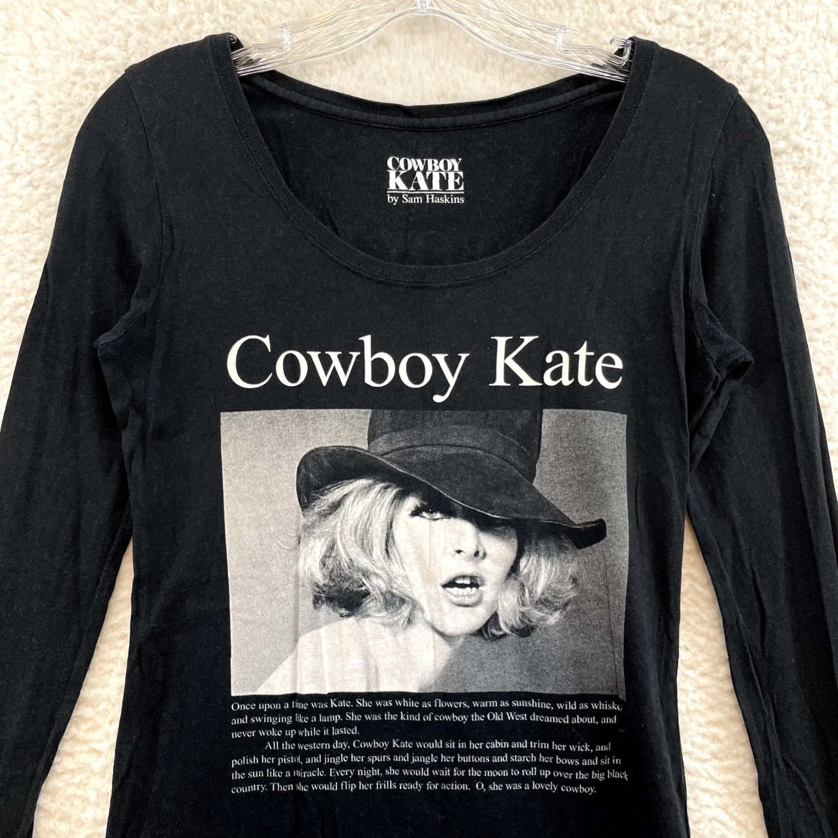 MOUSSY VINTAGE Cowboy Kate T-Shirt M Medium Graphic Sam Haskins Western Cowgirl Cyber Grunge Moussy Women T-Shirt Black Slim Casual Western Girls Size M / US 6-8 / IT 42-44 - 3 Thumbnail