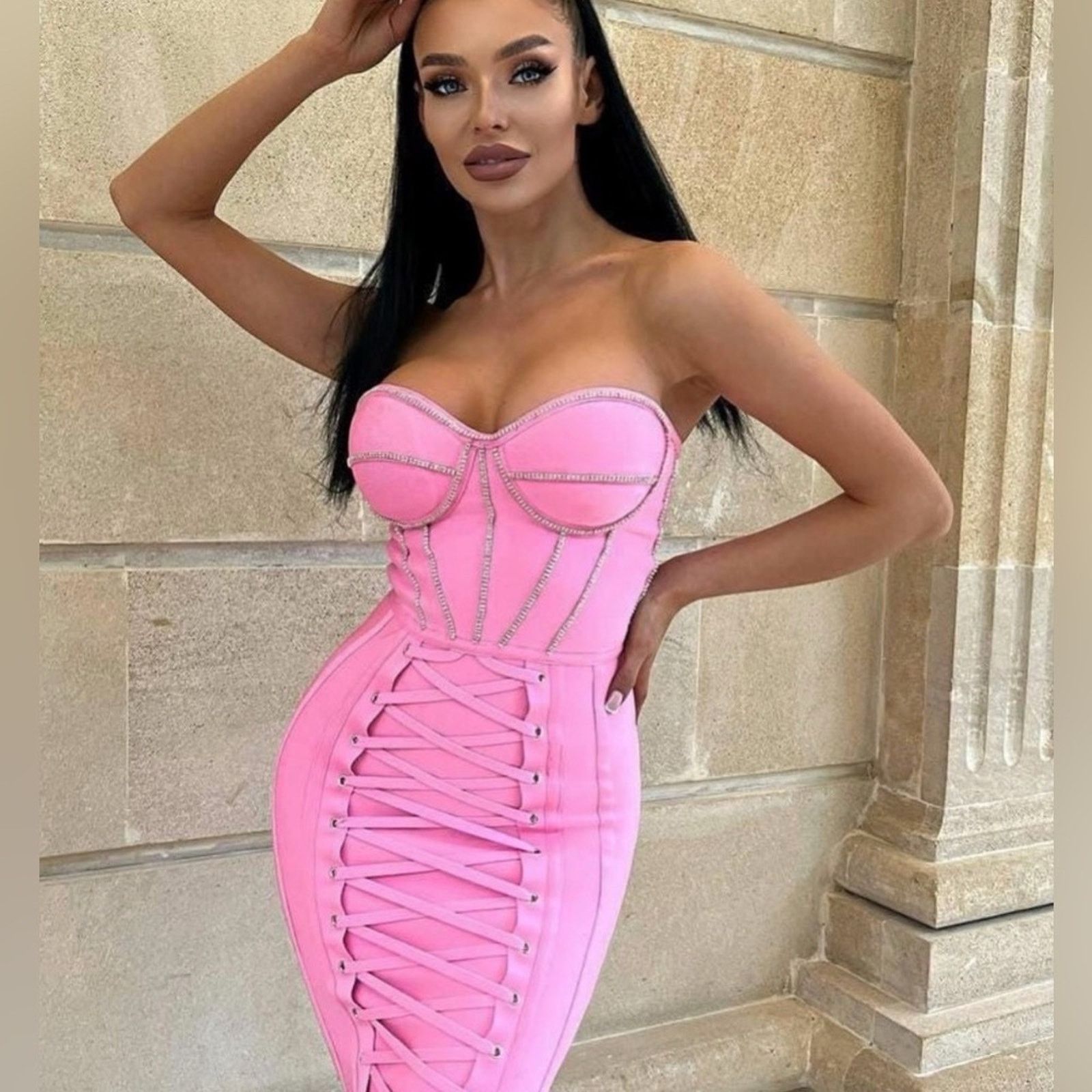 Other New Y2K Bodycon Pink Corset Style Summer Strapless Dress Size S / US 4 / IT 40 - 2 Thumbnail