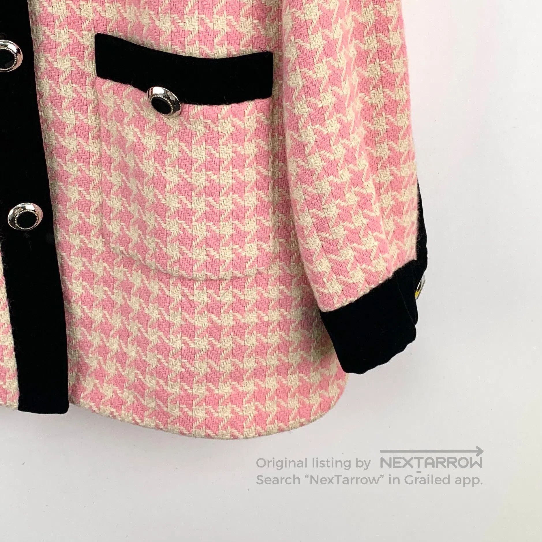 Miu Miu Miu Miu Pink Houndstooth Wool Notched Collar Single-breast Size XS / US 0-2 / IT 36-38 - 4 Thumbnail