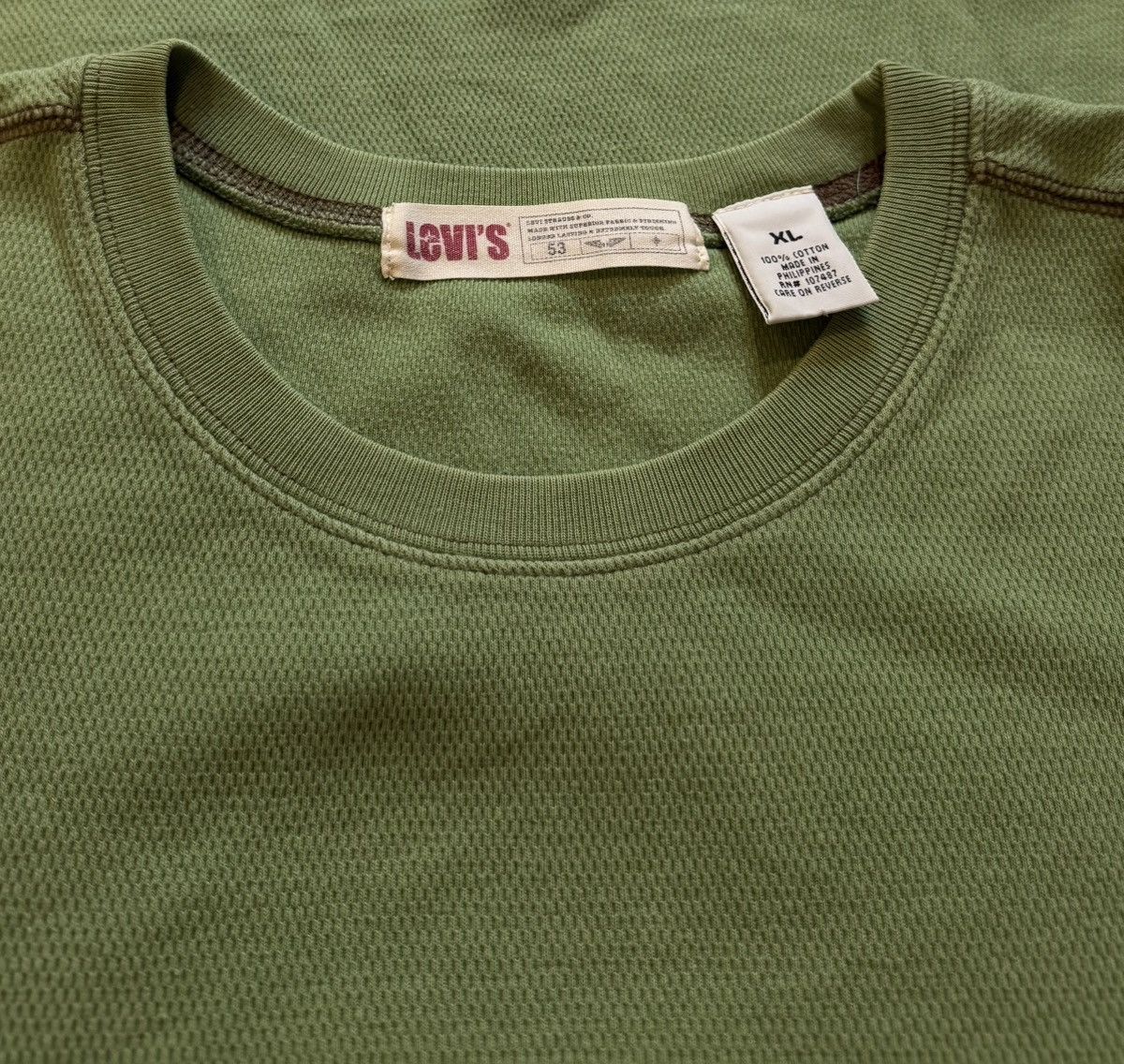 Levi's Levi's Green Waffle-Knit Cotton Thermal Crew Neck XL Size US XL / EU 56 / 4 - 4 Thumbnail