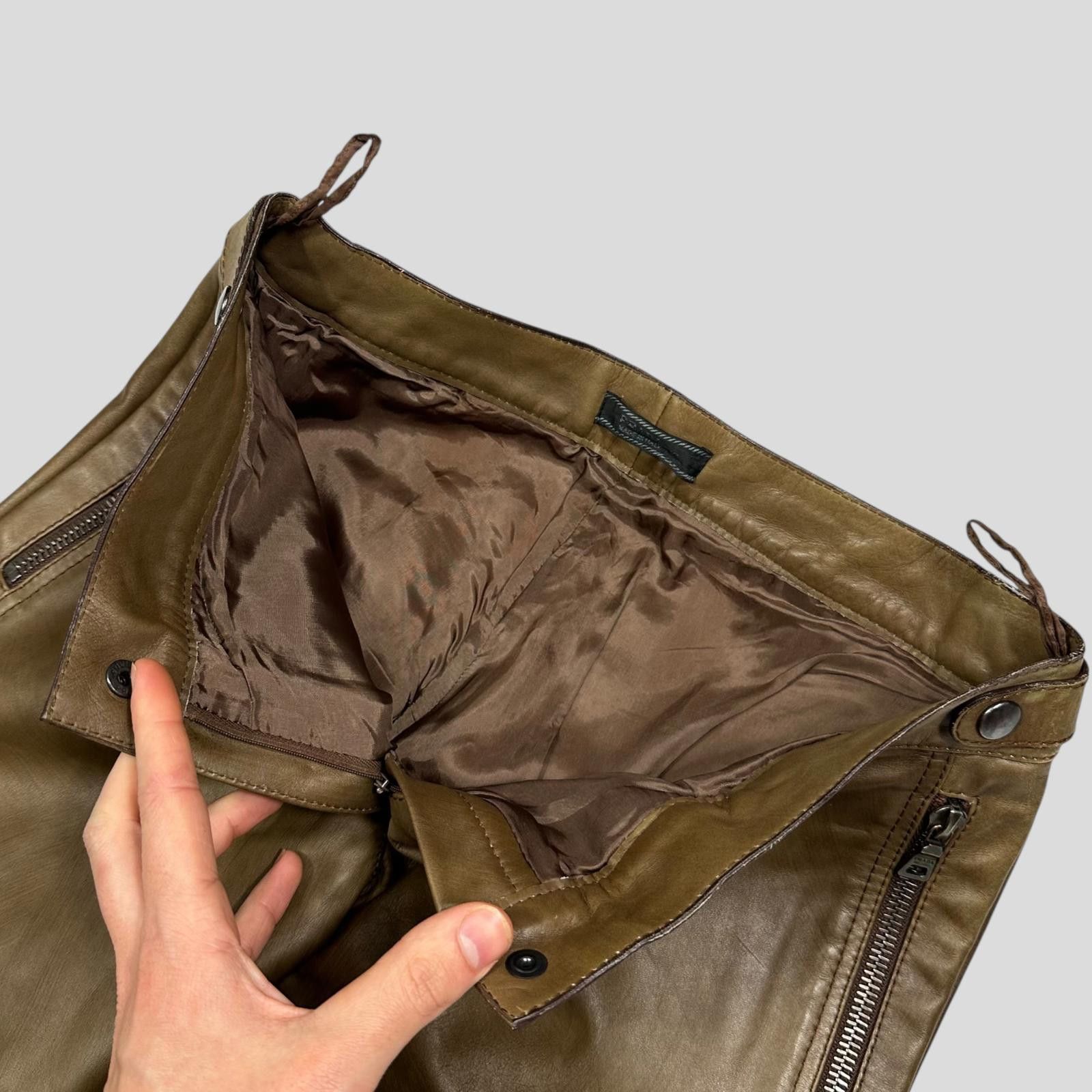 Prada Prada Milano 00’s Khaki Brown Leather Moto Trousers - IT40 Size 27" / US 4 / IT 40 - 5 Thumbnail