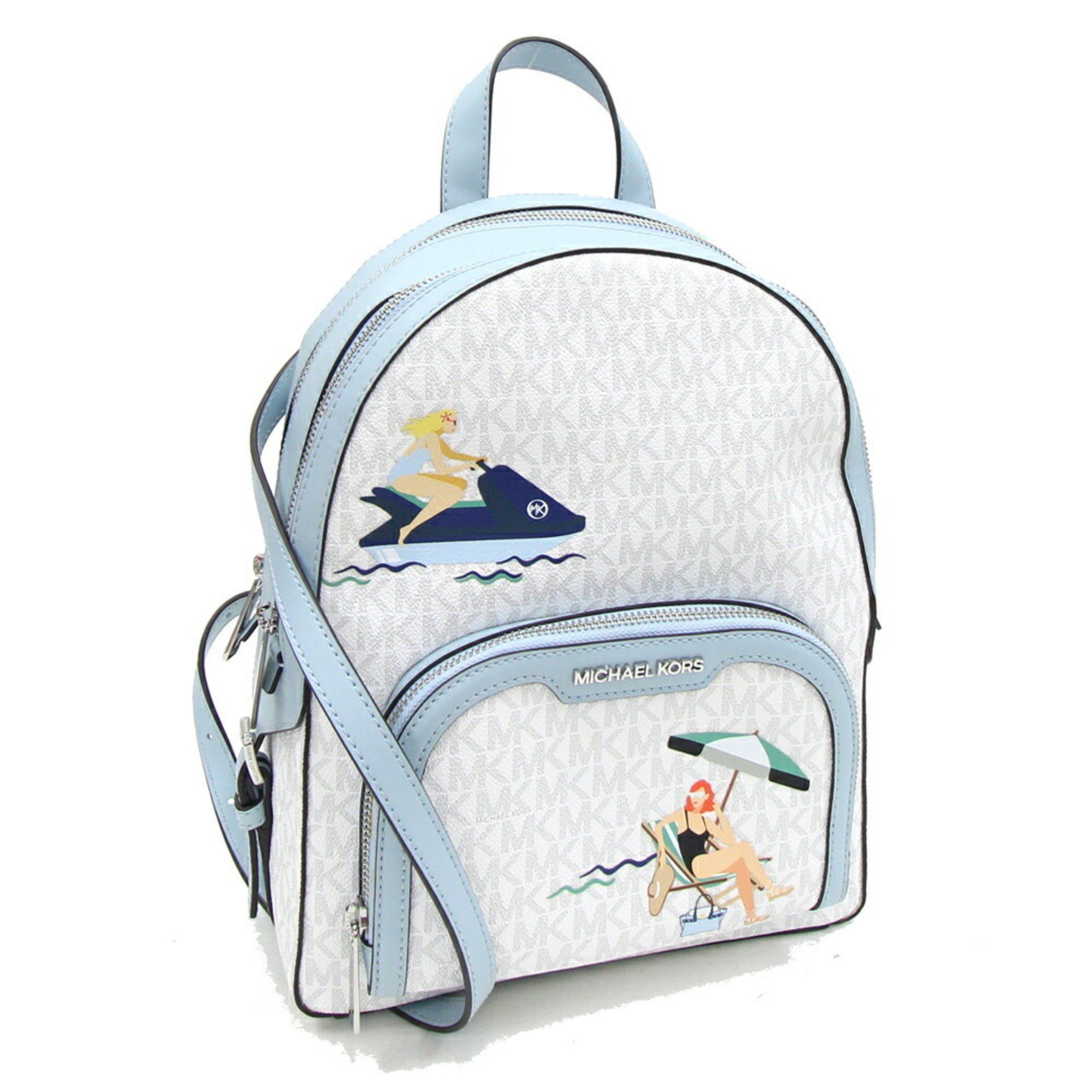 Michael Kors White and Light Blue MK Logo Mini Backpack MK pale blue leather backpack Michael Kors | Mercari main image 2