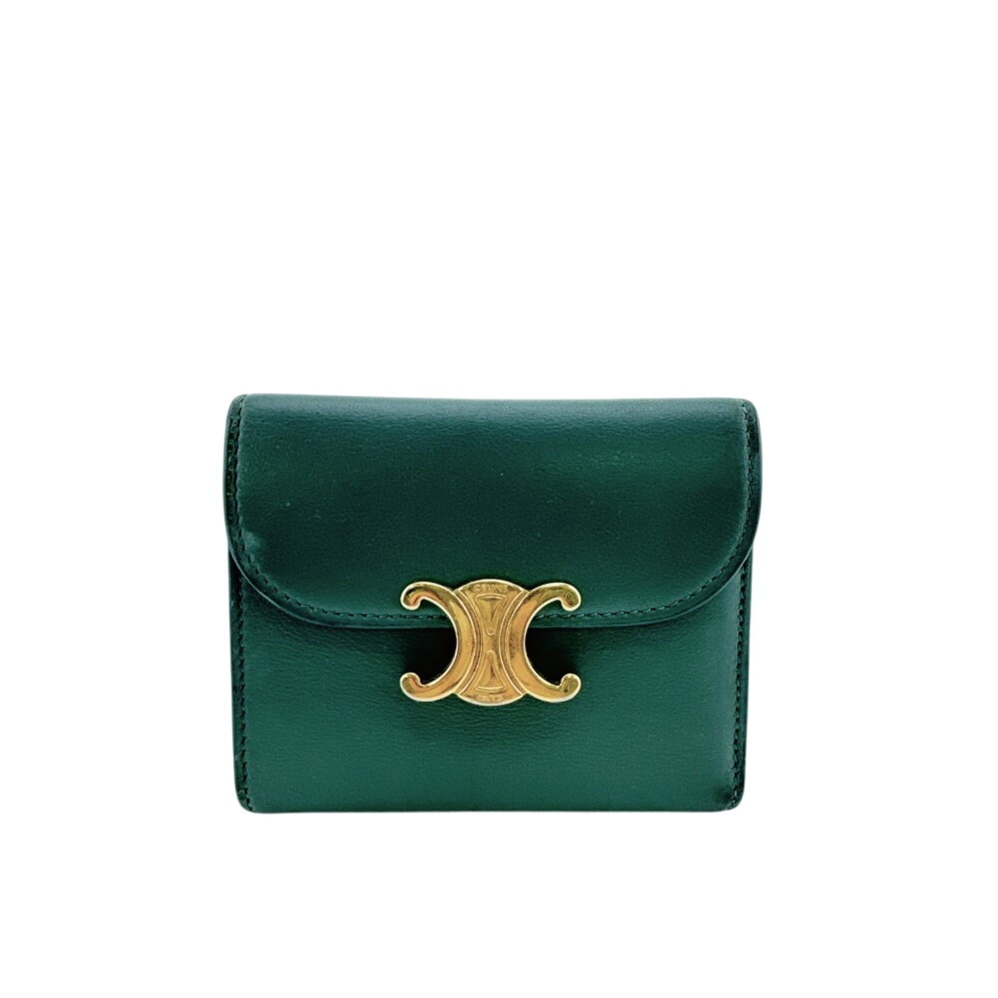 Celine Celine Compact Wallet Small Flap Triomphe Tri-fold Green Size ONE SIZE - 1 Thumbnail