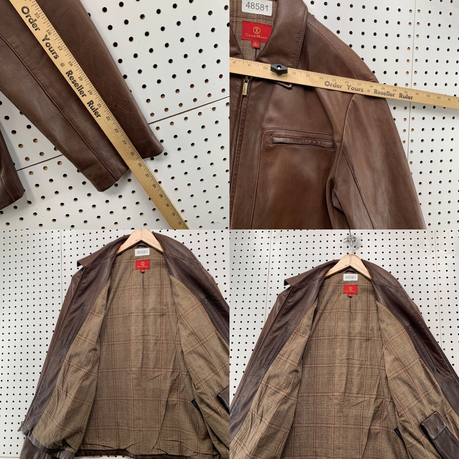 Cole Haan Cole Haan Leather Jacket Mens L Brown Lambskin Full Zip Plaid Lined Coat Size US L / EU 52-54 / 3 - 9 Thumbnail