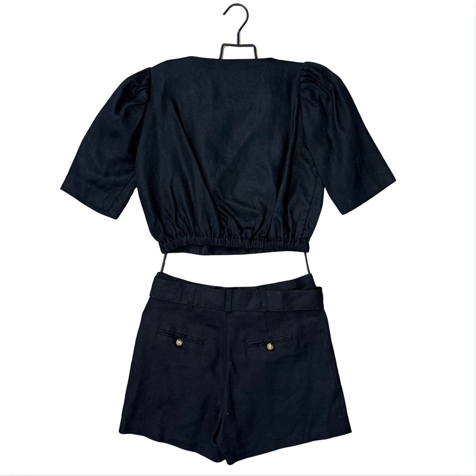 Lisa Marie Fernandez LISA MARIE FERNANDEZ Linen Top Short Set Black XS/S EUC $870 Size S / US 4 / IT 40 - 6 Thumbnail