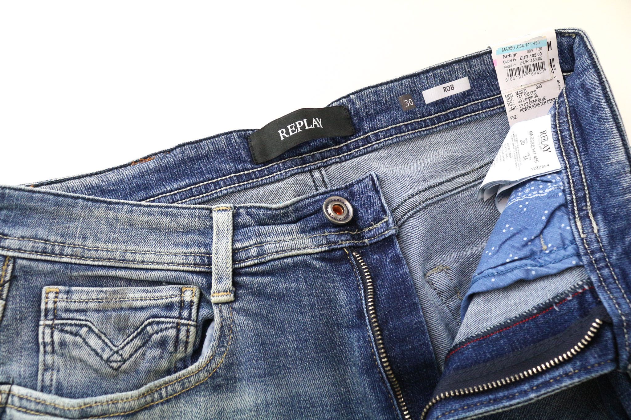 Replay ROB W30/L34 Straight Tapered Washed Blue Cotton Jeans 73923 Size US 30 / EU 46 - 3 Thumbnail