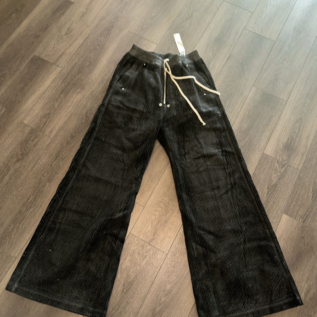 Rick Owens Rick Owens Black Corduroy Wide- Leg Drawstring Pants Detail Size US 32 / EU 48 - 8 Thumbnail