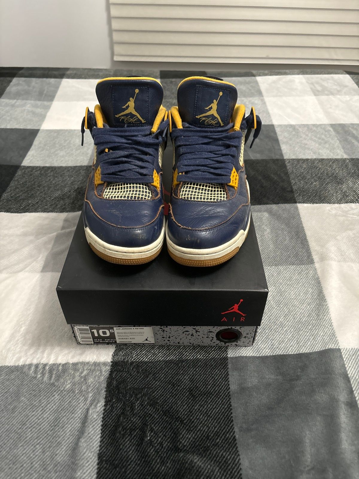 Pre-owned Jordan Brand 4 Blue And Yellow Shoes In Navy