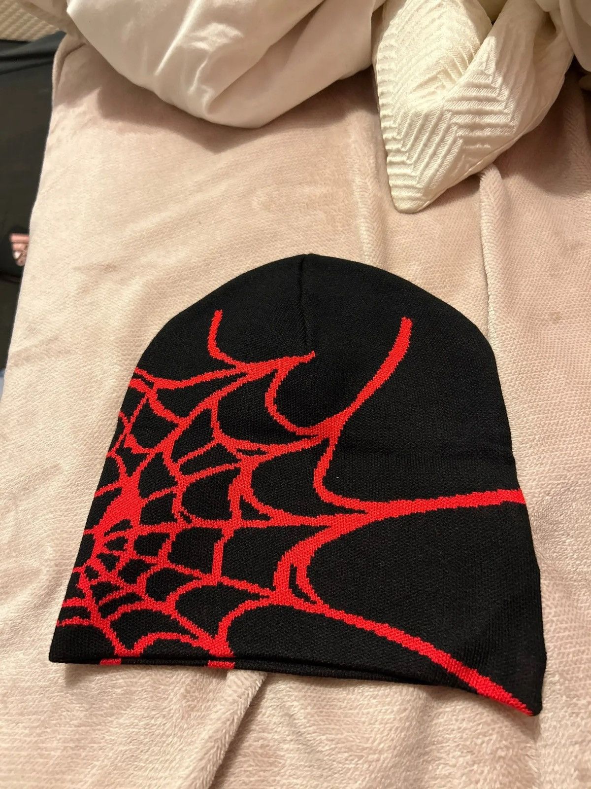 Japanese Brand Spider Web Graphic Beanie Hat Black Vintage y2k Size ONE SIZE - 4 Thumbnail