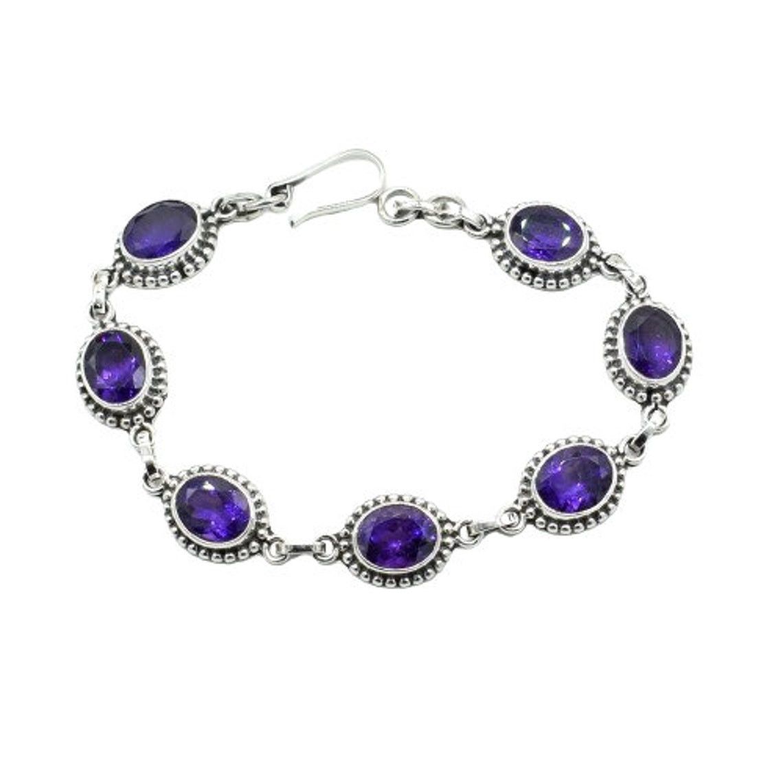 Handmade Genuine Amethyst Gemstone Bracelet, February Birthstone Size ONE SIZE - 2 Thumbnail