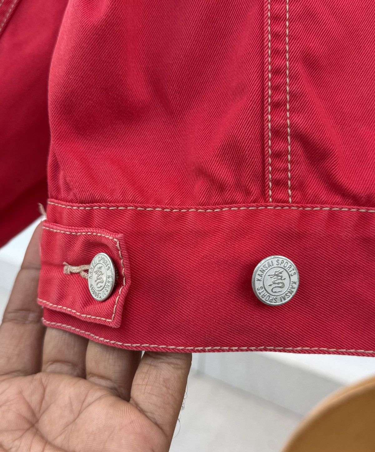 Vintage 🔥VTG Kansai Sports Embroidery Red Denim Trucker Jacket 1997 Size US M / EU 48-50 / 2 - 14 Thumbnail