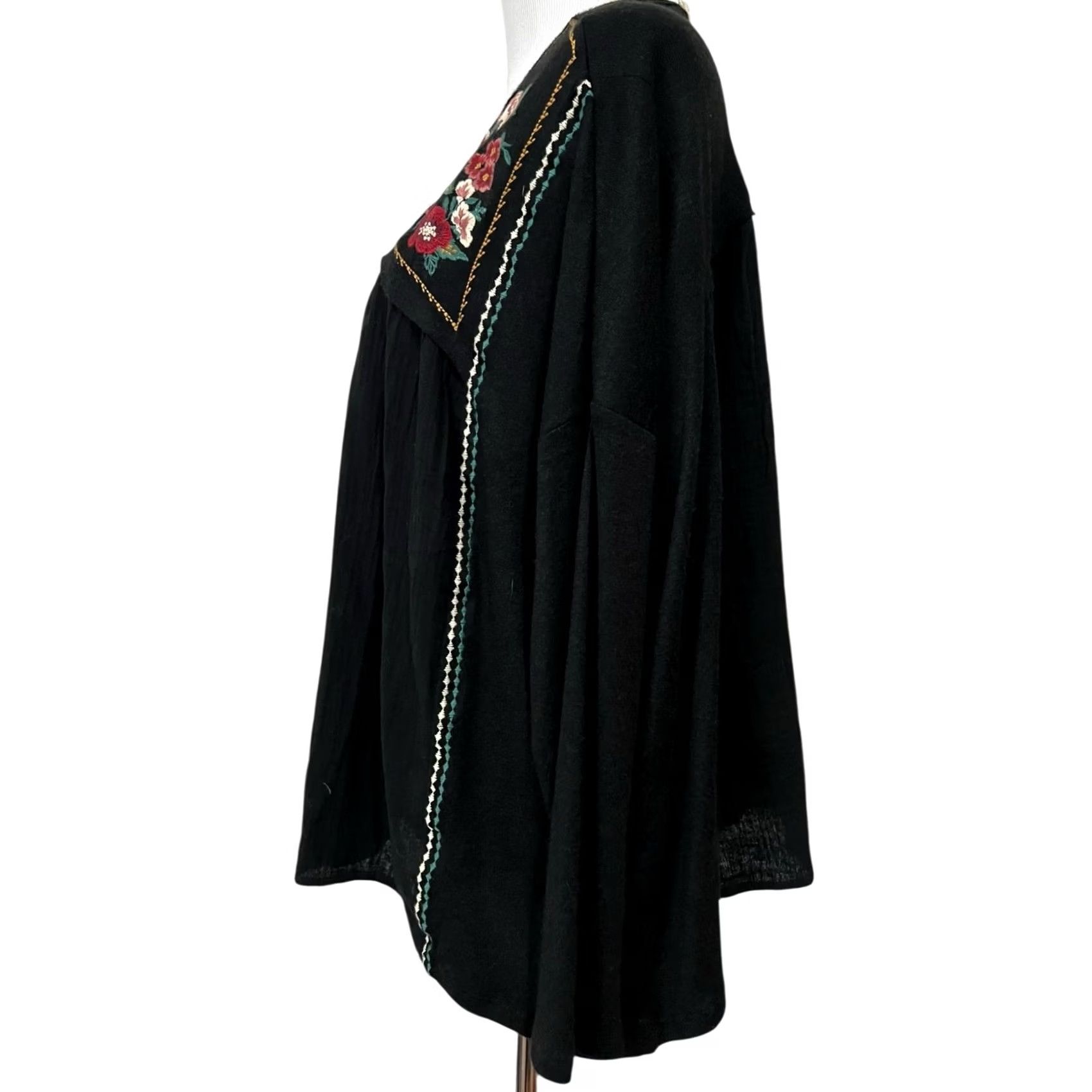 Vintage Savanna Jane Blouse Sz L Black Long Sleeve Floral Embroidered Bohemian Size L / US 10 / IT 46 - 4 Thumbnail