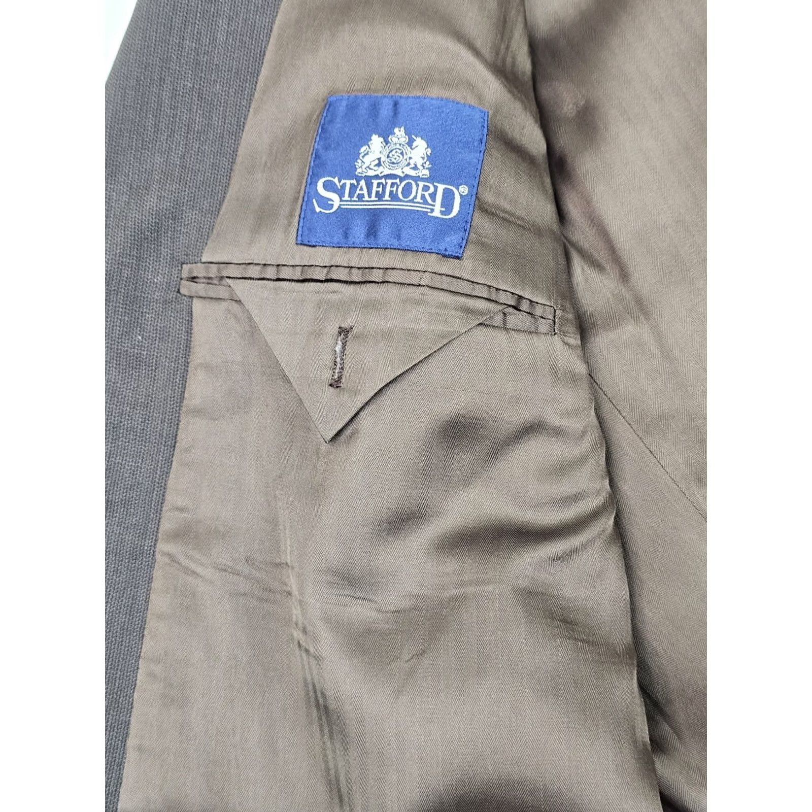 Stafford Stafford Blazer Single-Breasted 2-Button Wool 100% Lined Gray Heathered Bronze 44R Mens EUC Jacket Coat - Classic Fit Size 44R - 5 Thumbnail