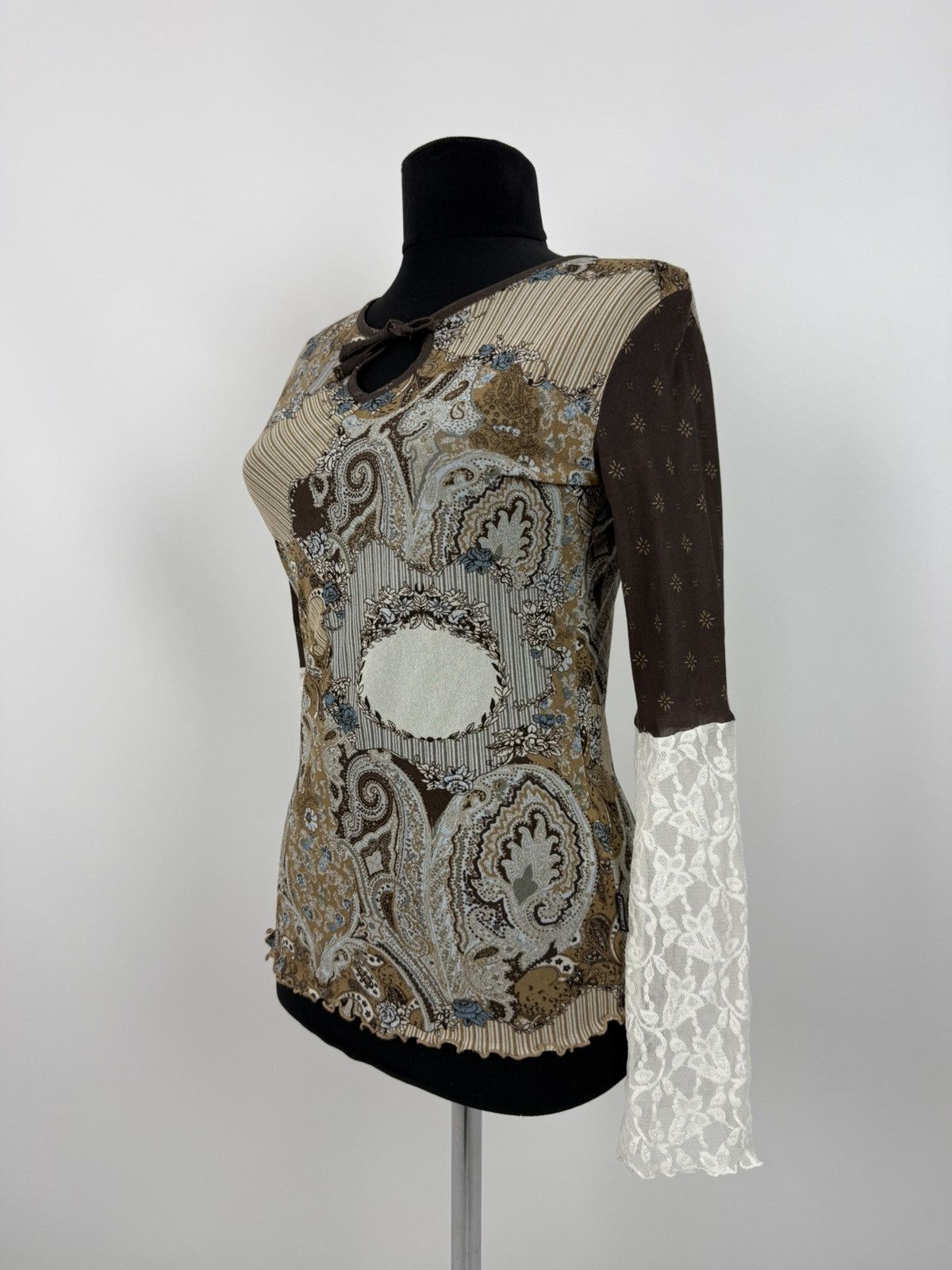 Vintage Y2K Vintage sOliver Boho Printed Mesh Crochet Sleeves Shirt Size M / US 6-8 / IT 42-44 - 9 Thumbnail