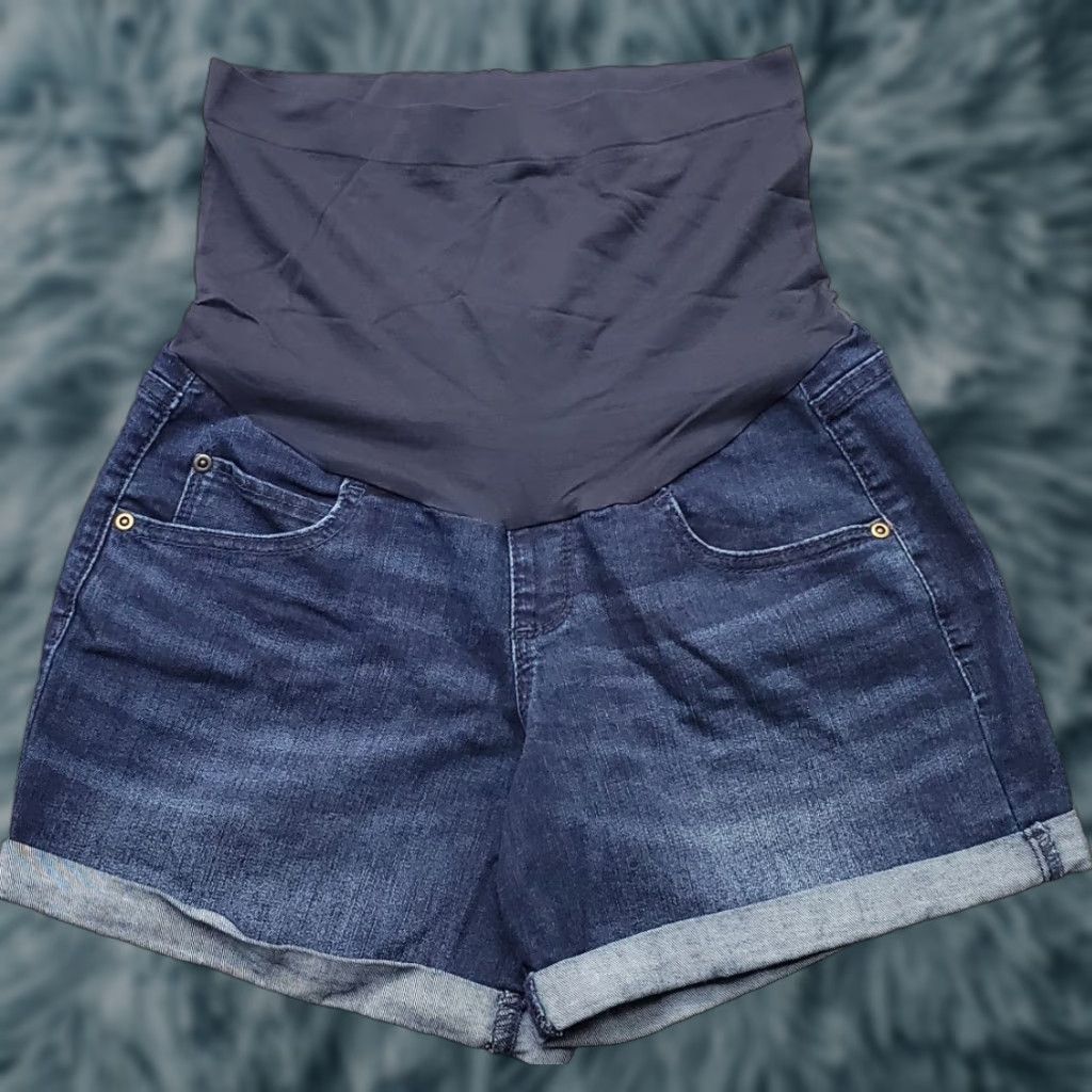 Vintage a:glow Womens 6 Blue Denim Stretch Cuffed Tube Waist Maternity Boyfriend Shorts Shirt? Size 28" / US 6 / IT 42 - 1 Thumbnail