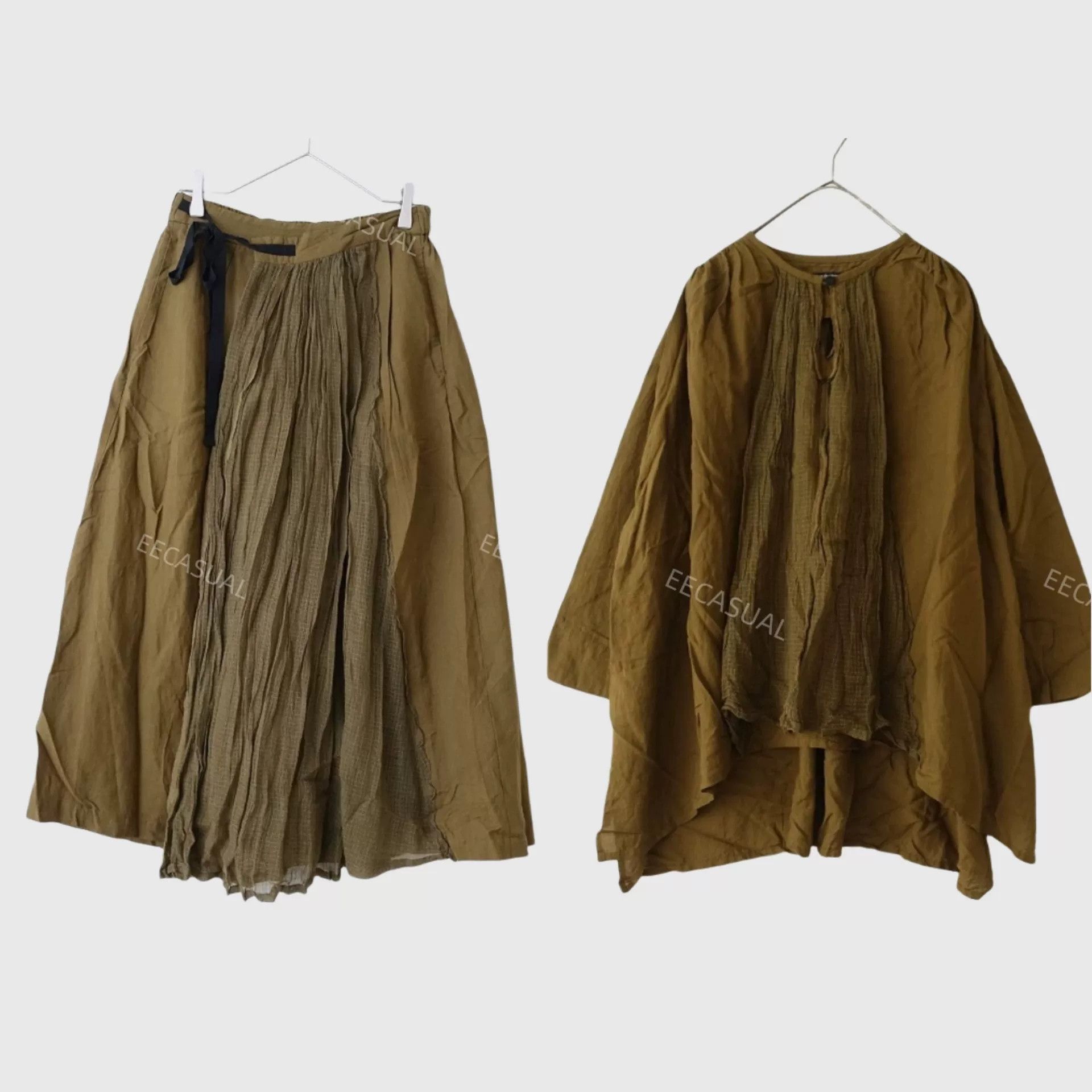 Pas de Calais Olive Green Plant-Dyed Shirt Dress Cardigan Size XS / US 0-2 / IT 36-38 - 1 Thumbnail