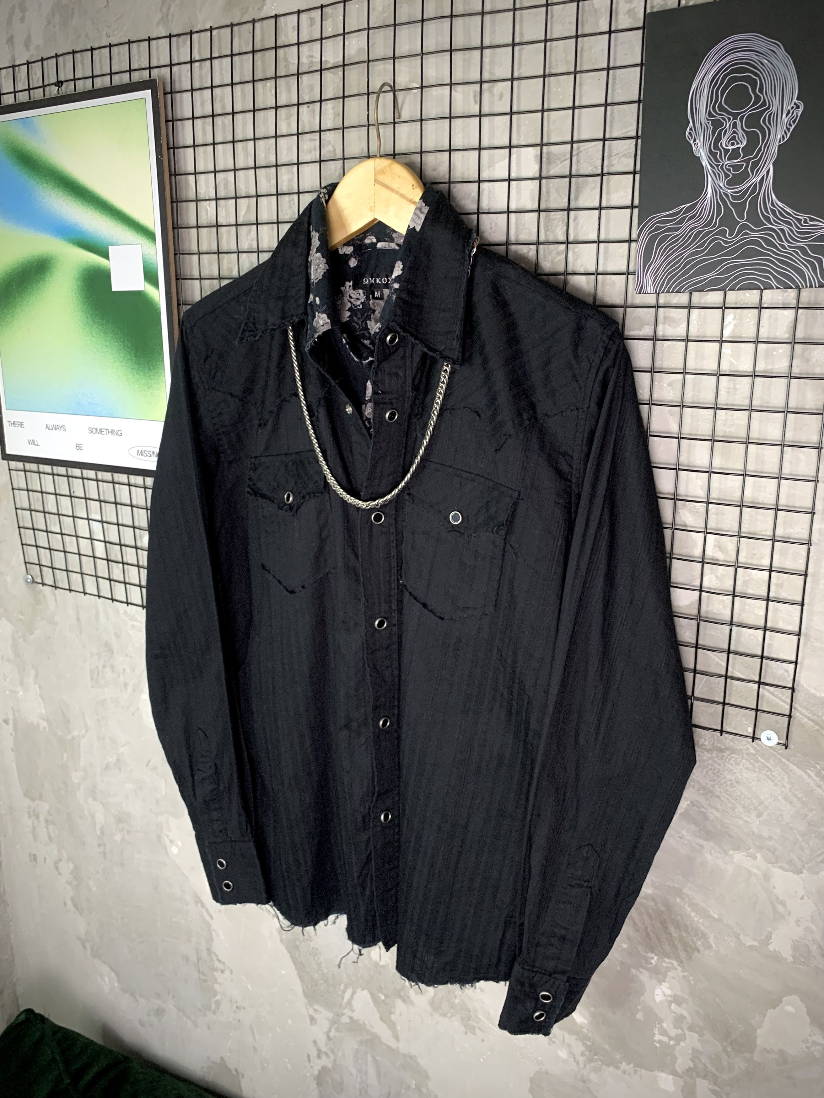 Japanese Brand Omkoe Layered 2Piece Shirt Floral Distressed Raw Hem Grunge Size US M / EU 48-50 / 2 - 2 Thumbnail