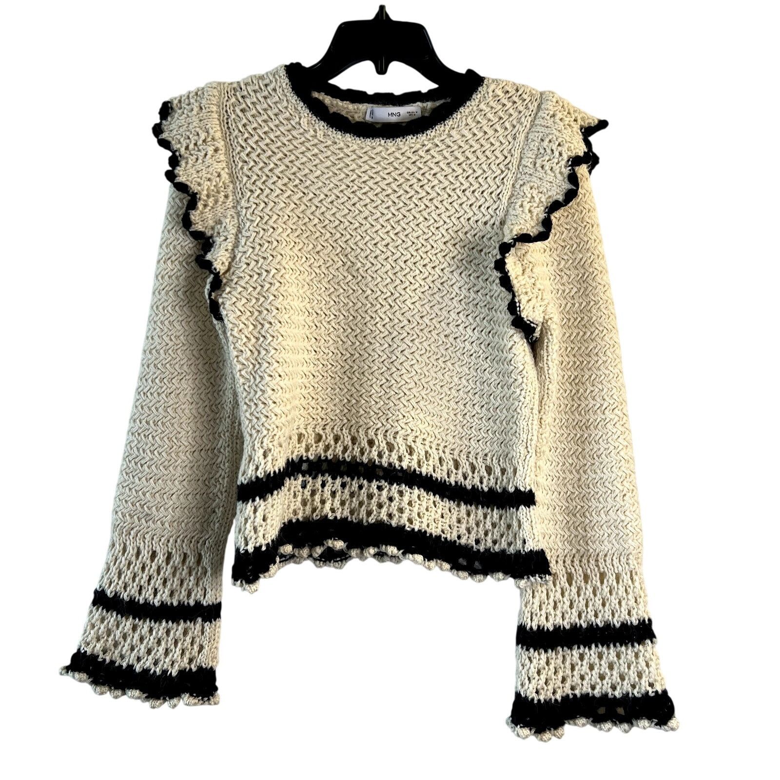 Mango Mango Sweater With Ruffled Openwork Details size M Ecru S1 Size M / US 6-8 / IT 42-44 - 4 Thumbnail
