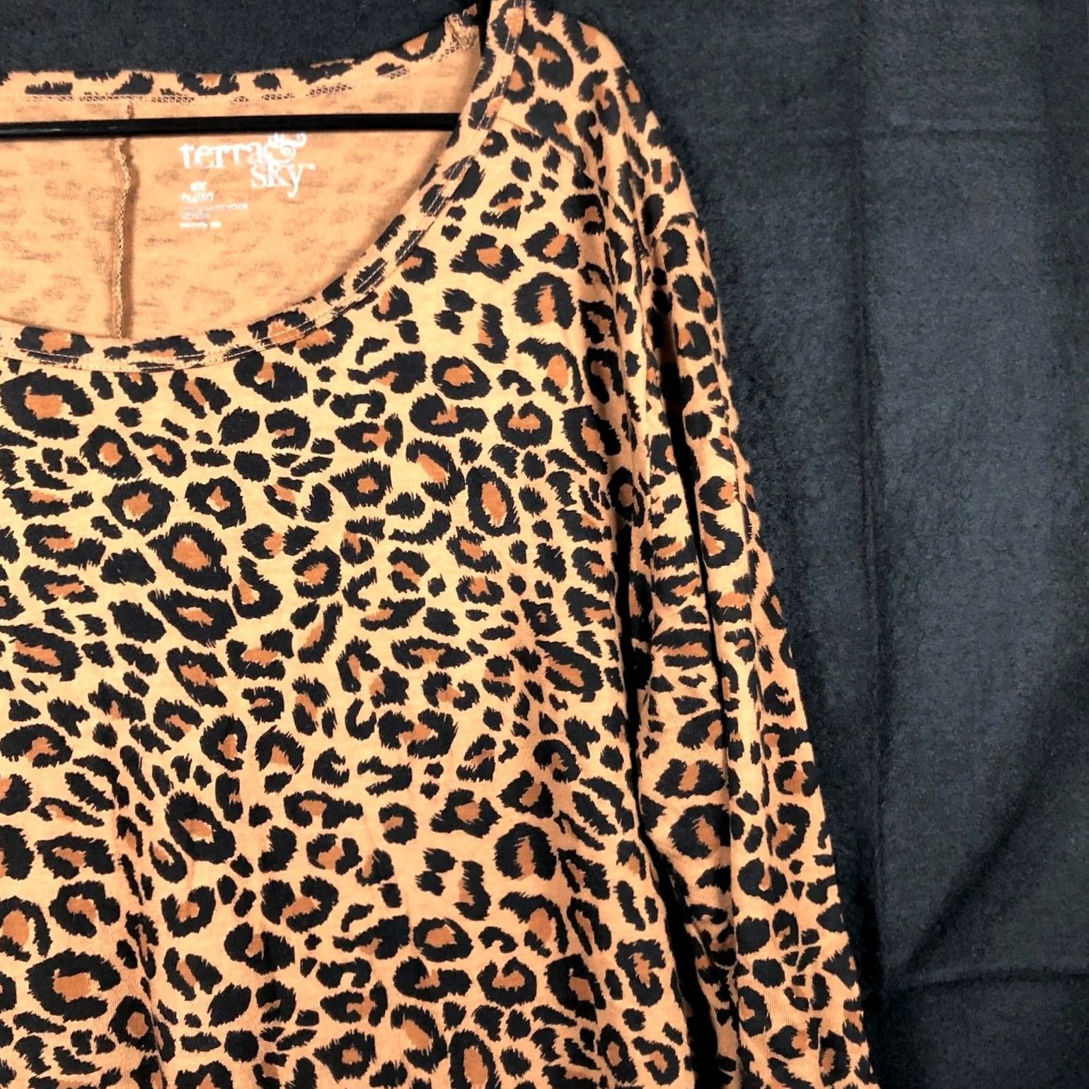 Vintage Terra & Sky Blouse Brown Black Leopard Print 3/4 Sleeve Tunic 0X Women’s Plus Size Casual Size XL / US 12-14 / IT 48-50 - 5 Thumbnail
