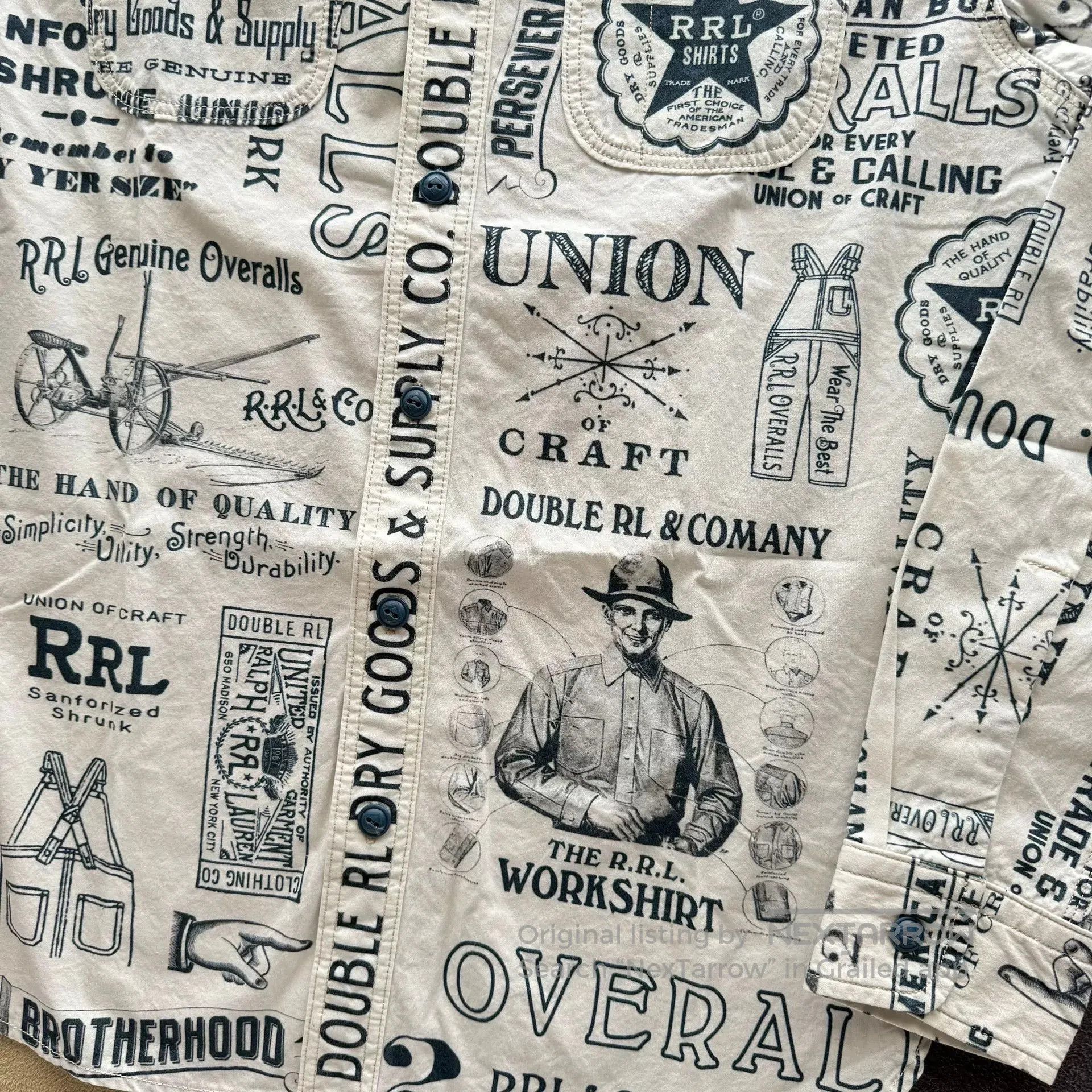 RRL Ralph Lauren RRL Vintage Print Work Shirt. Size US S / EU 44-46 / 1 - 3 Thumbnail