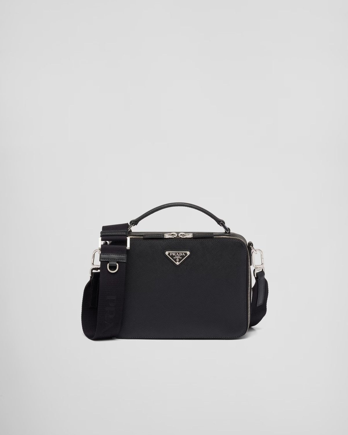 image of Prada Saffiano Medium Brique Leather Crossbody Bag in Black, Men's