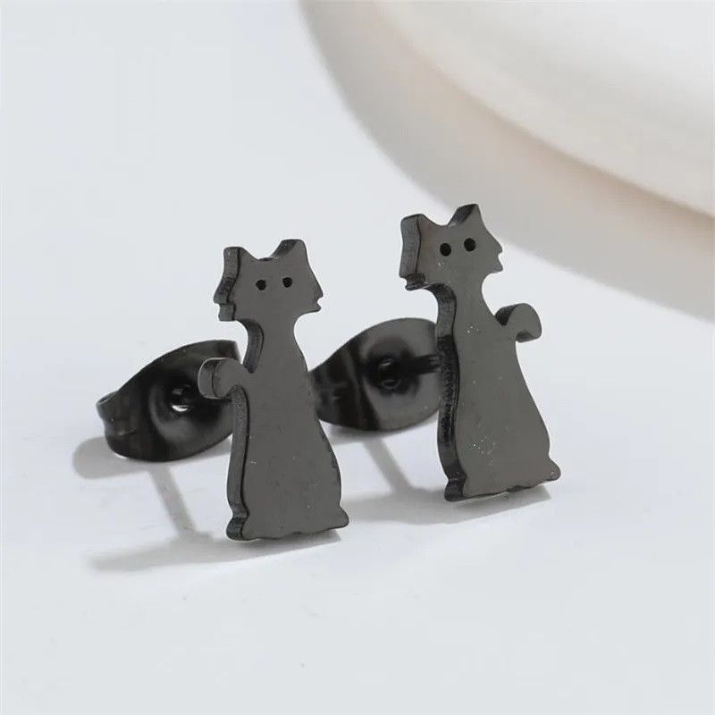 Jewelry Cat Stud Earrings Charm Earring Gift Size ONE SIZE - 1 Preview