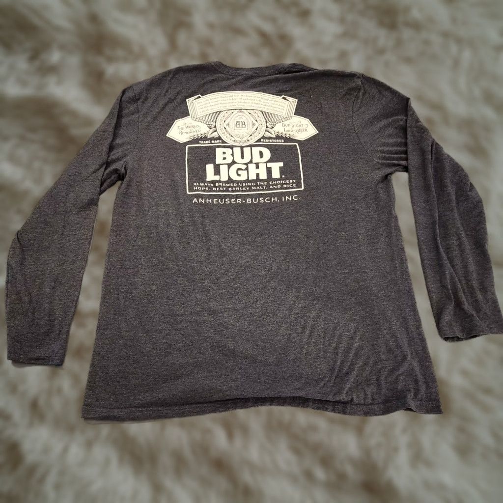 Gildan Bud Light Anheuser Busch Beer Men XL Long Sleeve T-Shirt Gray Double Side Size US XL / EU 56 / 4 - 1 Thumbnail