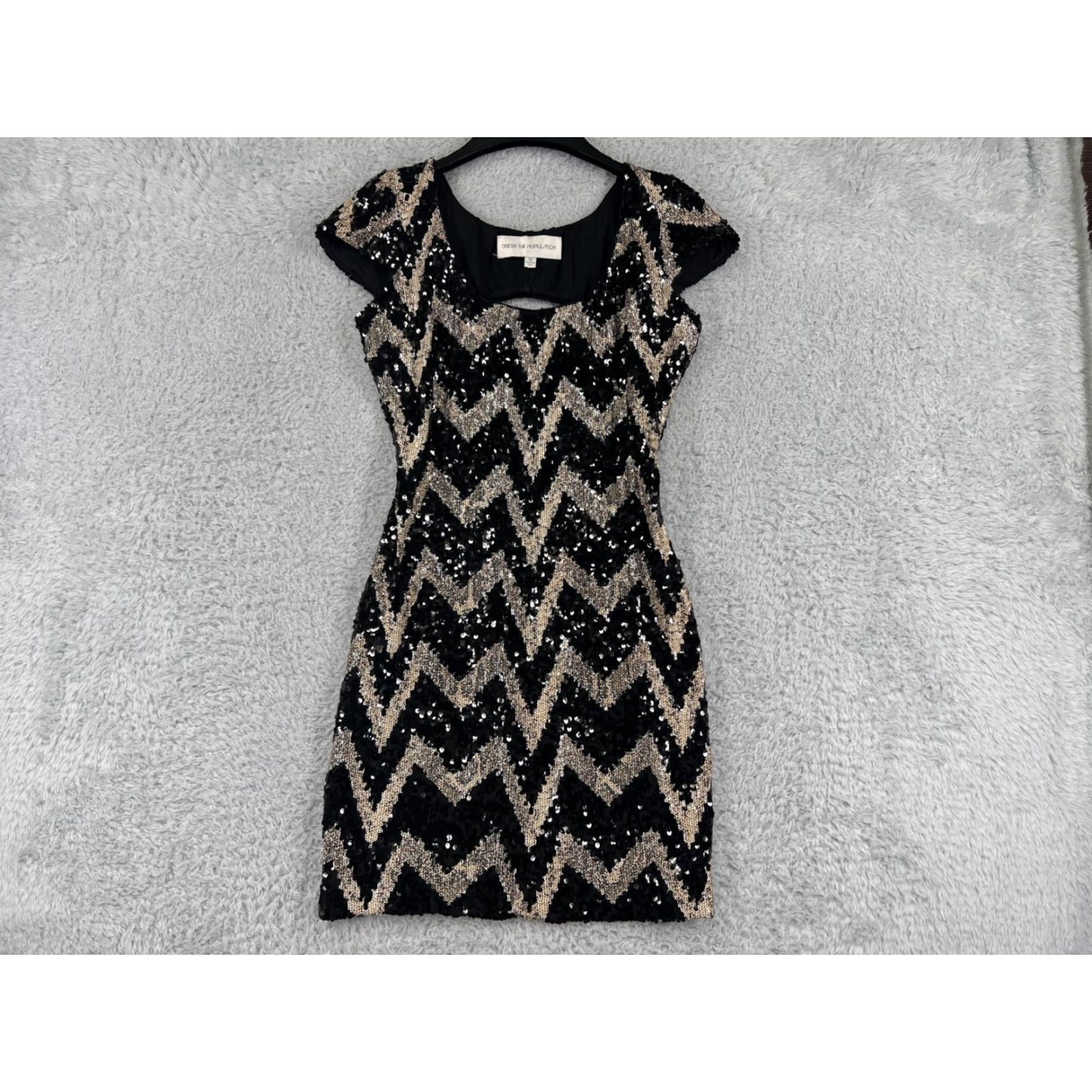 Dress the Population Dress The Population Dress Women's Medium Black Silver Stripes Sequin Open Back Dress Size M / US 6-8 / IT 42-44 - 2 Thumbnail