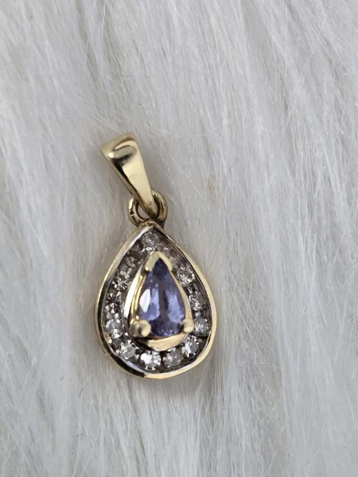 The Unbranded Brand 14k Gold Tanzanite Diamond Halo Pendant Pear Shape Size ONE SIZE - 7 Thumbnail