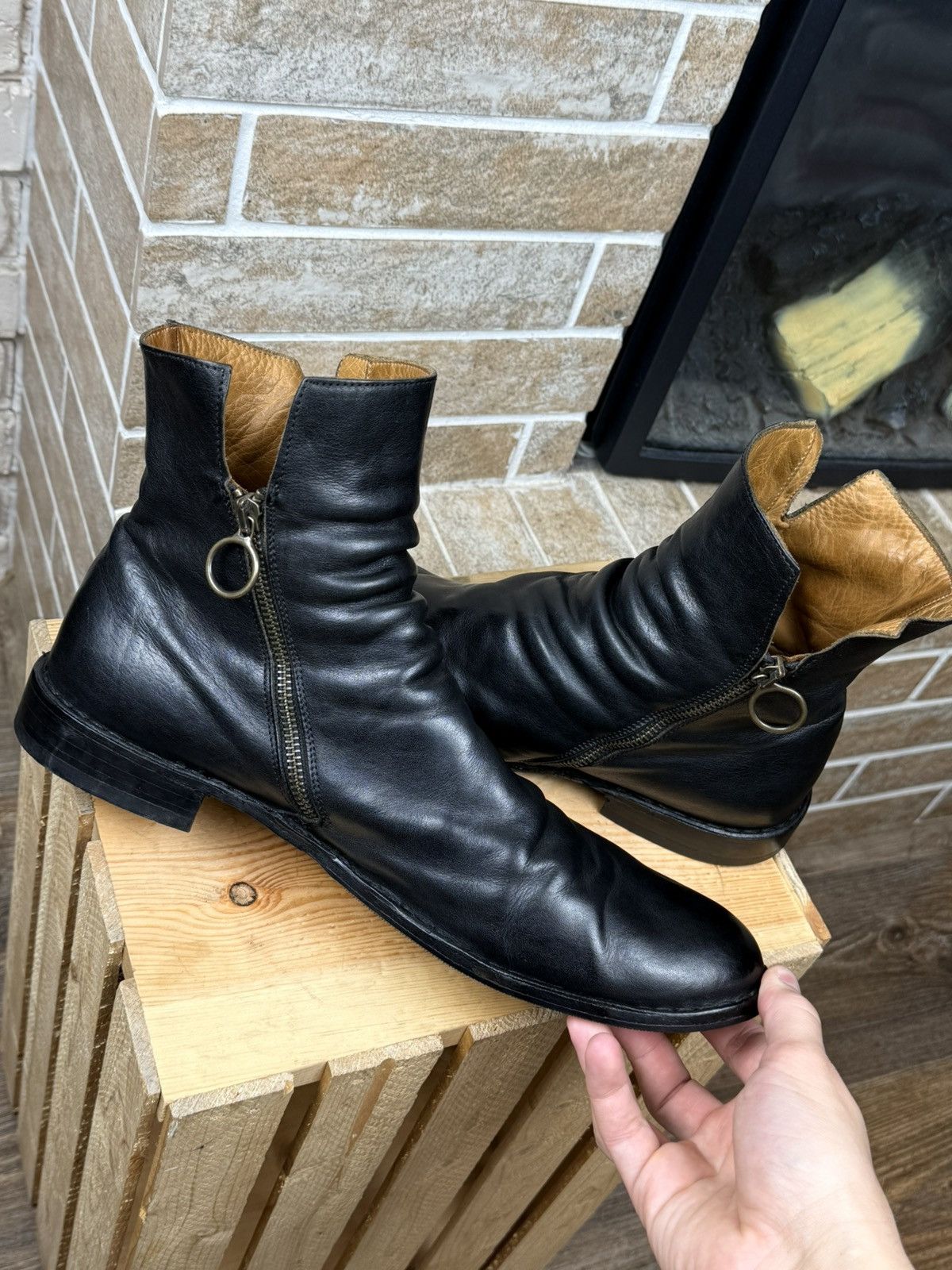 Fiorentini + Baker Fiorentini Baker Leather Black Side Zip Ankle Boots Size US 13 / EU 46 - 9 Thumbnail