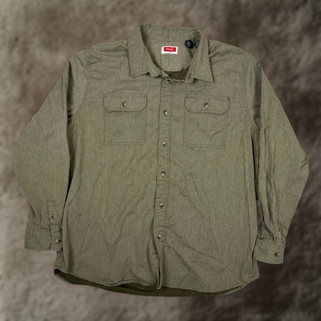 Wrangler Wrangler Shirt Western Button-Up Mens 2XLT Solid Green Sleeve Work Wear Casual Button-Up Weather-Ready Size US XXL / EU 58 / 5 - 1 Thumbnail