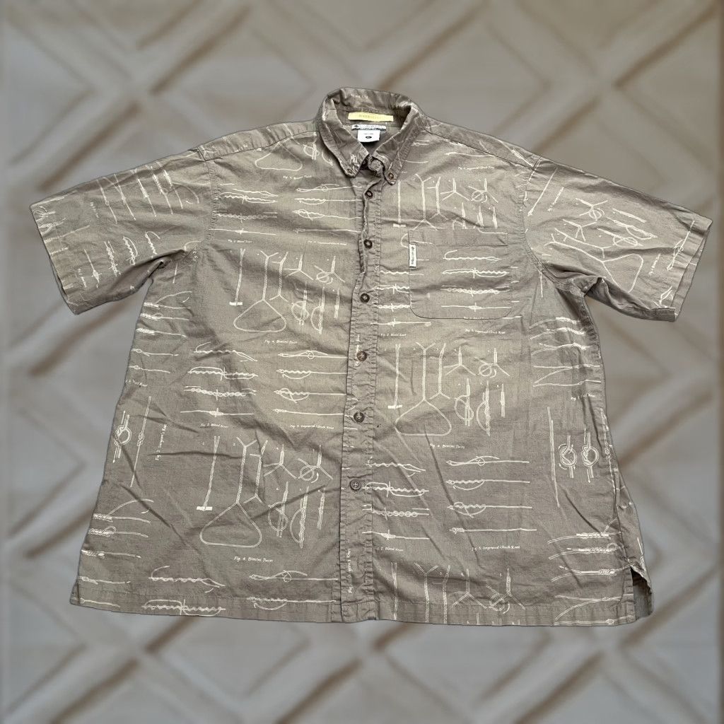 Vintage VINTAGE Columbia River Lodge Shirt Mens XL Brown Kuts Print Cotton Outdoor Fishing Camp Men’s Button-Up Short Sleeve 50 in Chest River Lodge 90s Mens Size US XL / EU 56 / 4 - 1 Thumbnail