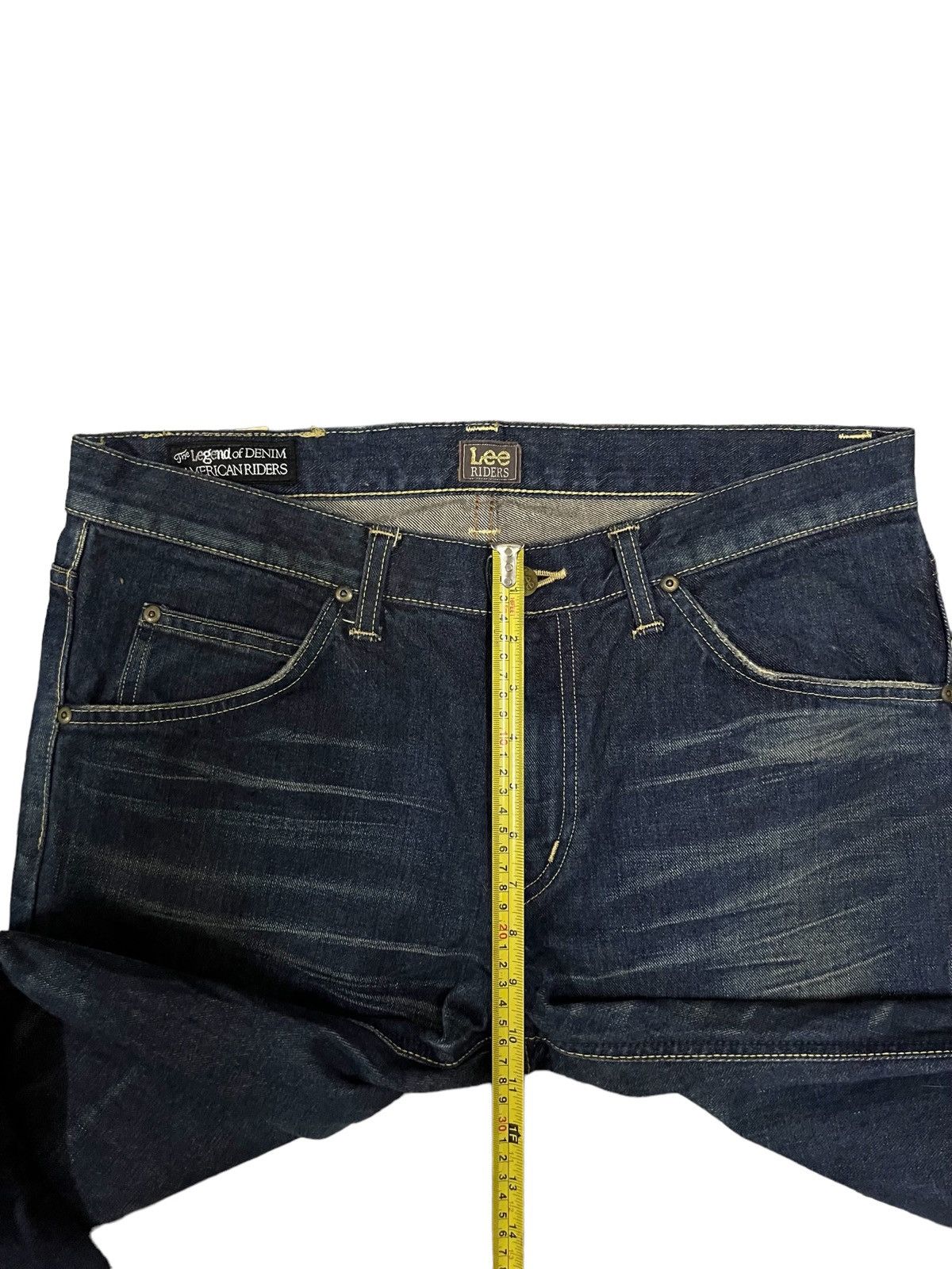 Lee Lee Riders Indigo Washed Leg Distressed Flare Jeans Size US 33 - 12 Thumbnail