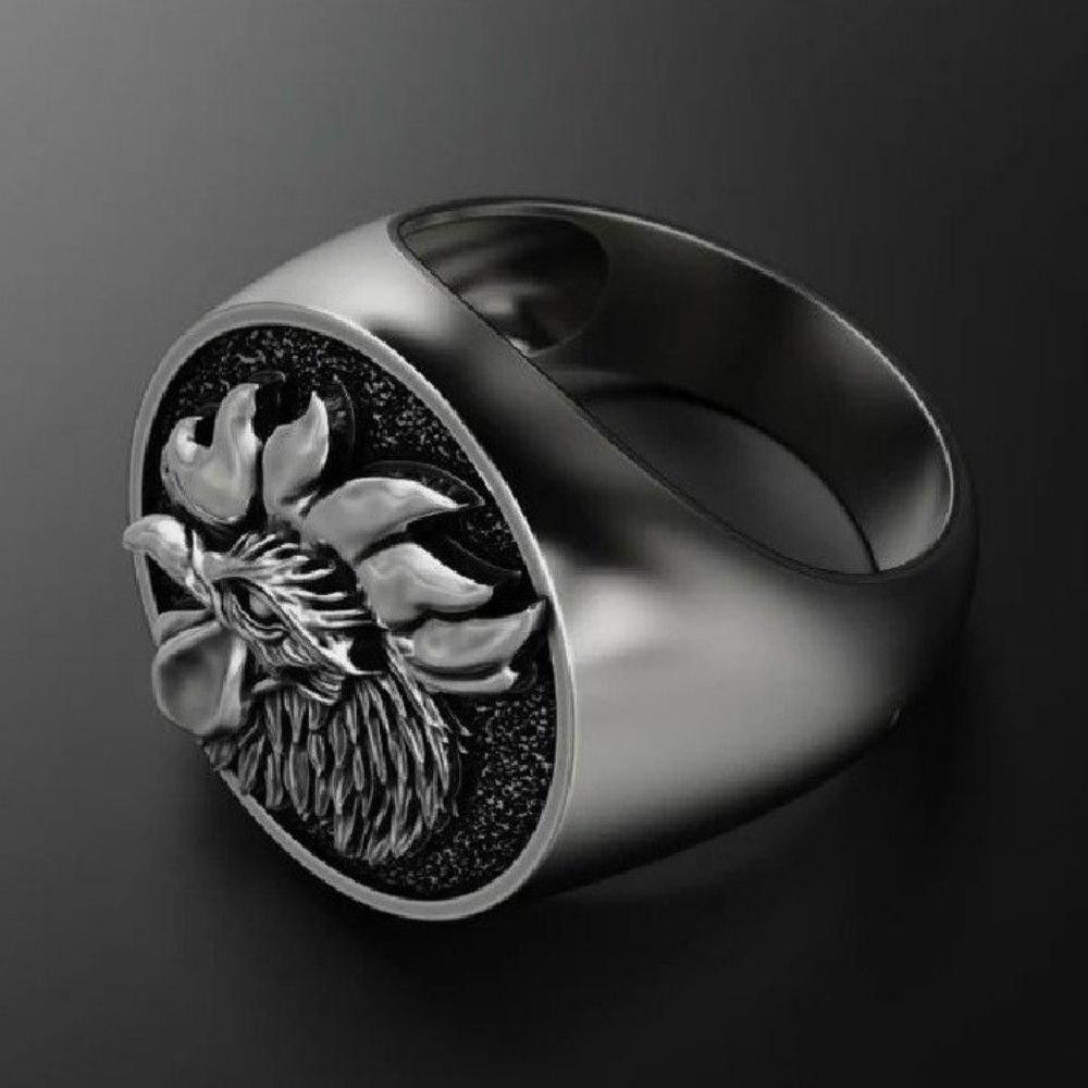 Designer Men's 3D Engraved Rooster Domineering Silver Signet Ring Size ONE SIZE - 4 Thumbnail