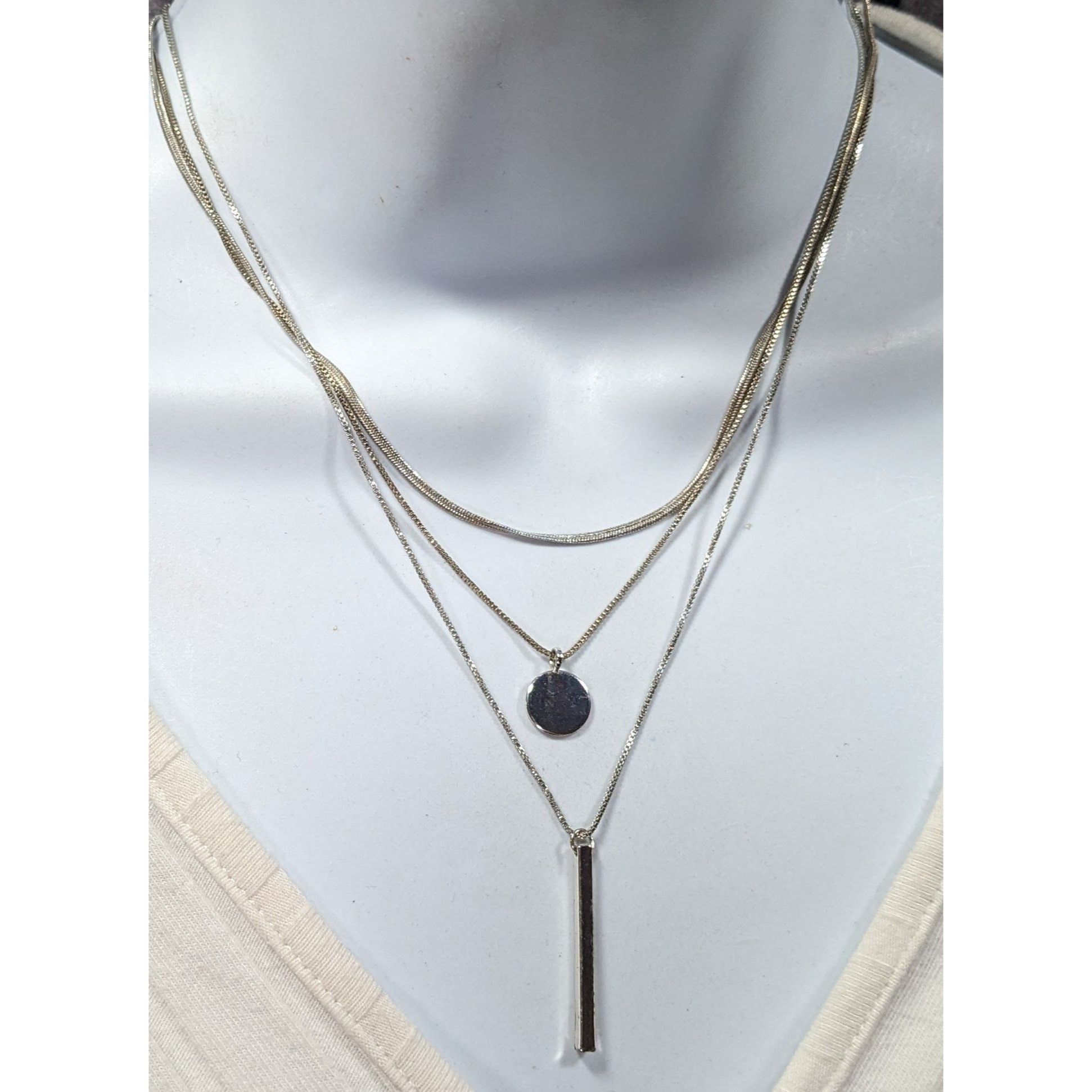 Other Elegant Minimalist Silver Tone Multilayer Charm Necklace Size ONE SIZE - 7 Thumbnail