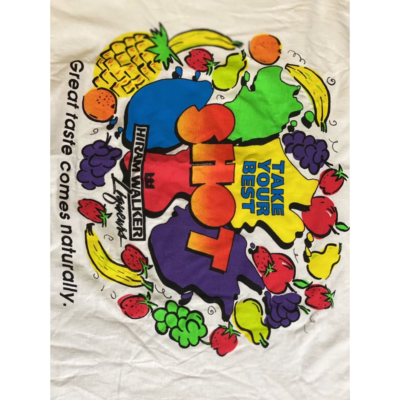 Vintage VINTAGE Mens Large T-Shirt Hiram Walker Booze Liqueurs 90s White Short Sleeve Crew Neck Single Stitch Cotton Blend Mens Size US L / EU 52-54 / 3 - 4 Thumbnail